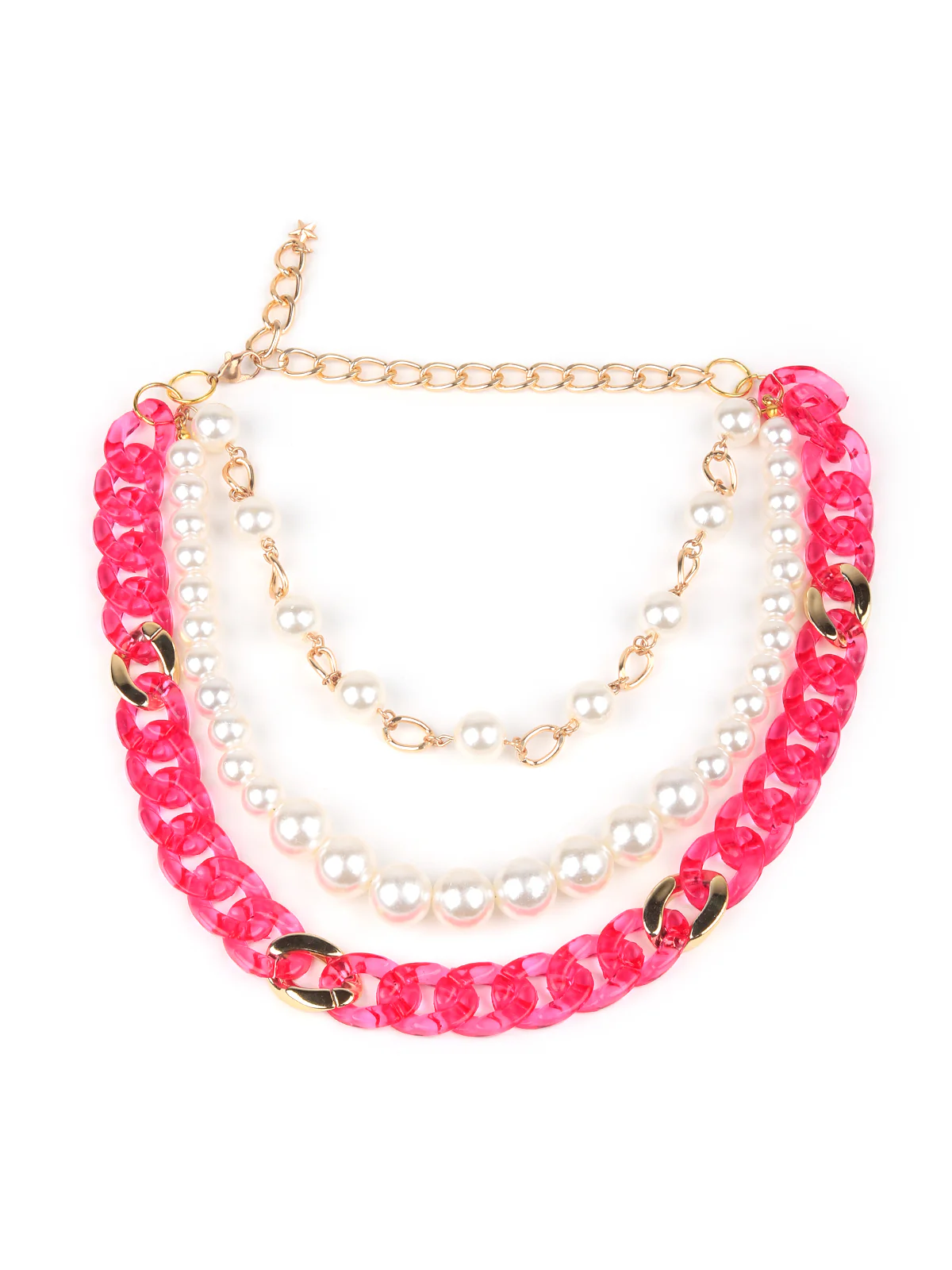 Odette Women Triple Layered White And Pink Neck Piece - Image 4