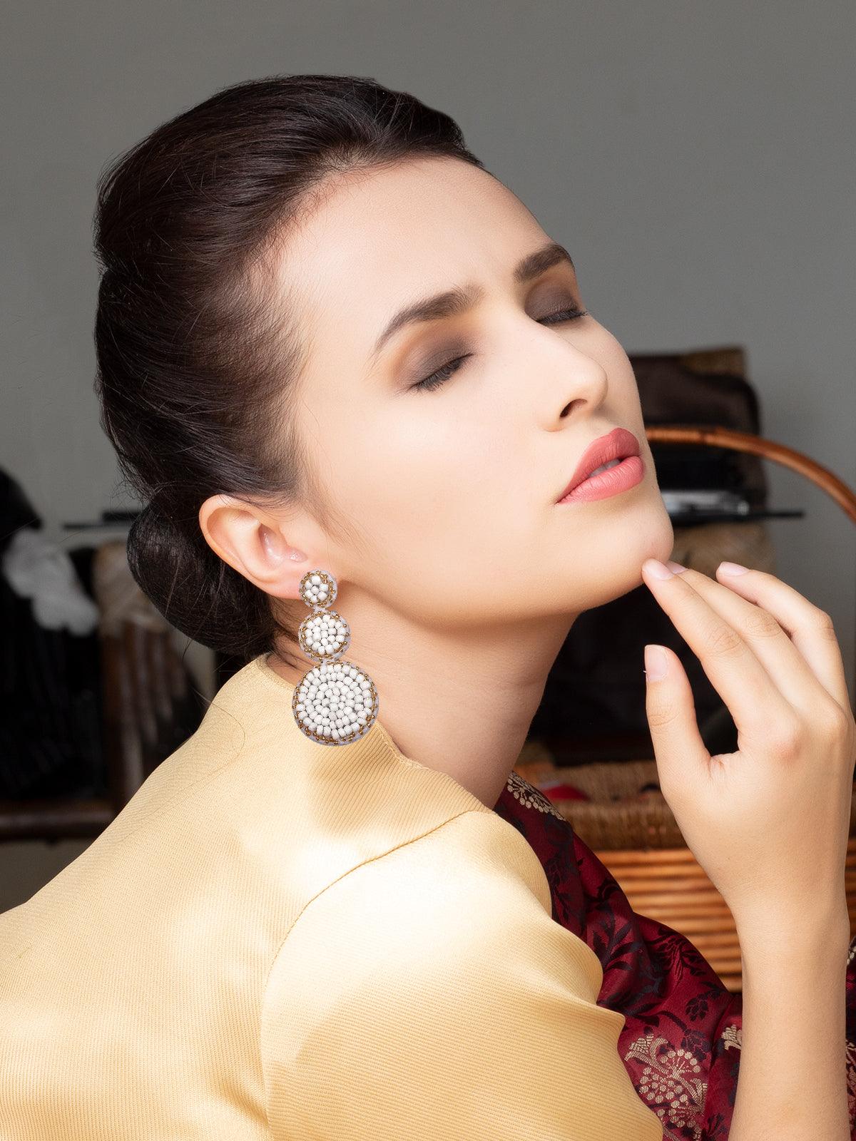 Odette Women White Metal Earrings - Image 2