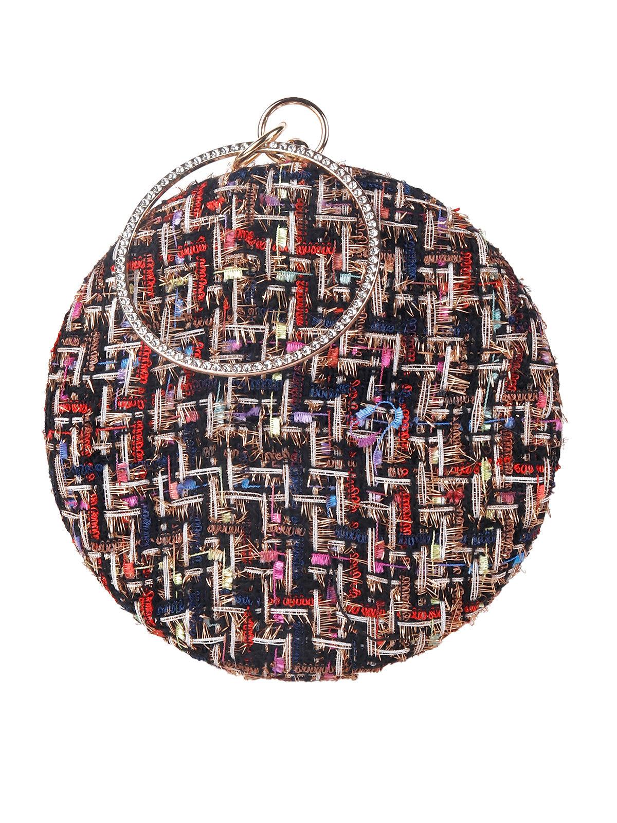 Odette Tweed Multicoloured Tread Spherical Clutch For Women - Image 3