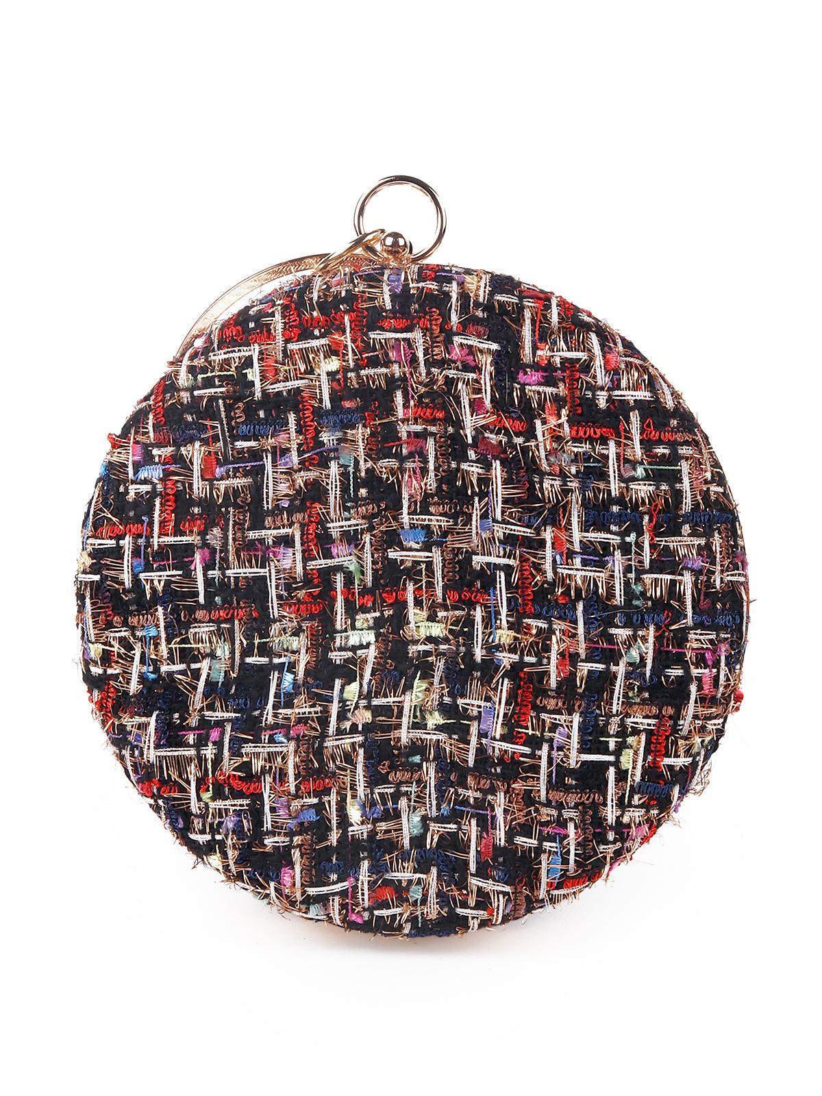 Odette Tweed Multicoloured Tread Spherical Clutch For Women - Image 5
