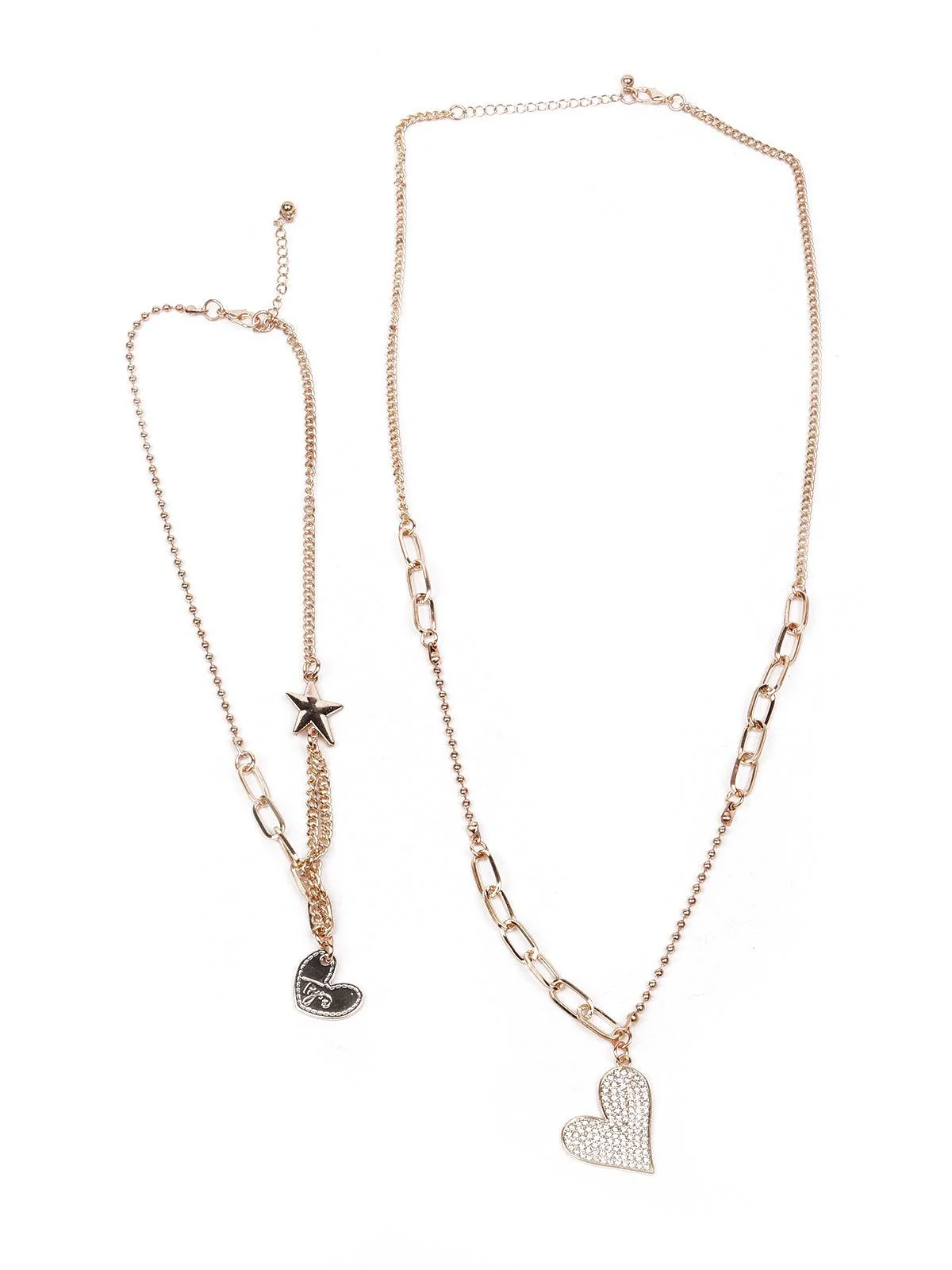 Odette Women Multicolour Two-Piece Necklace With A Heart-Shaped Metal Pendant - Image 3