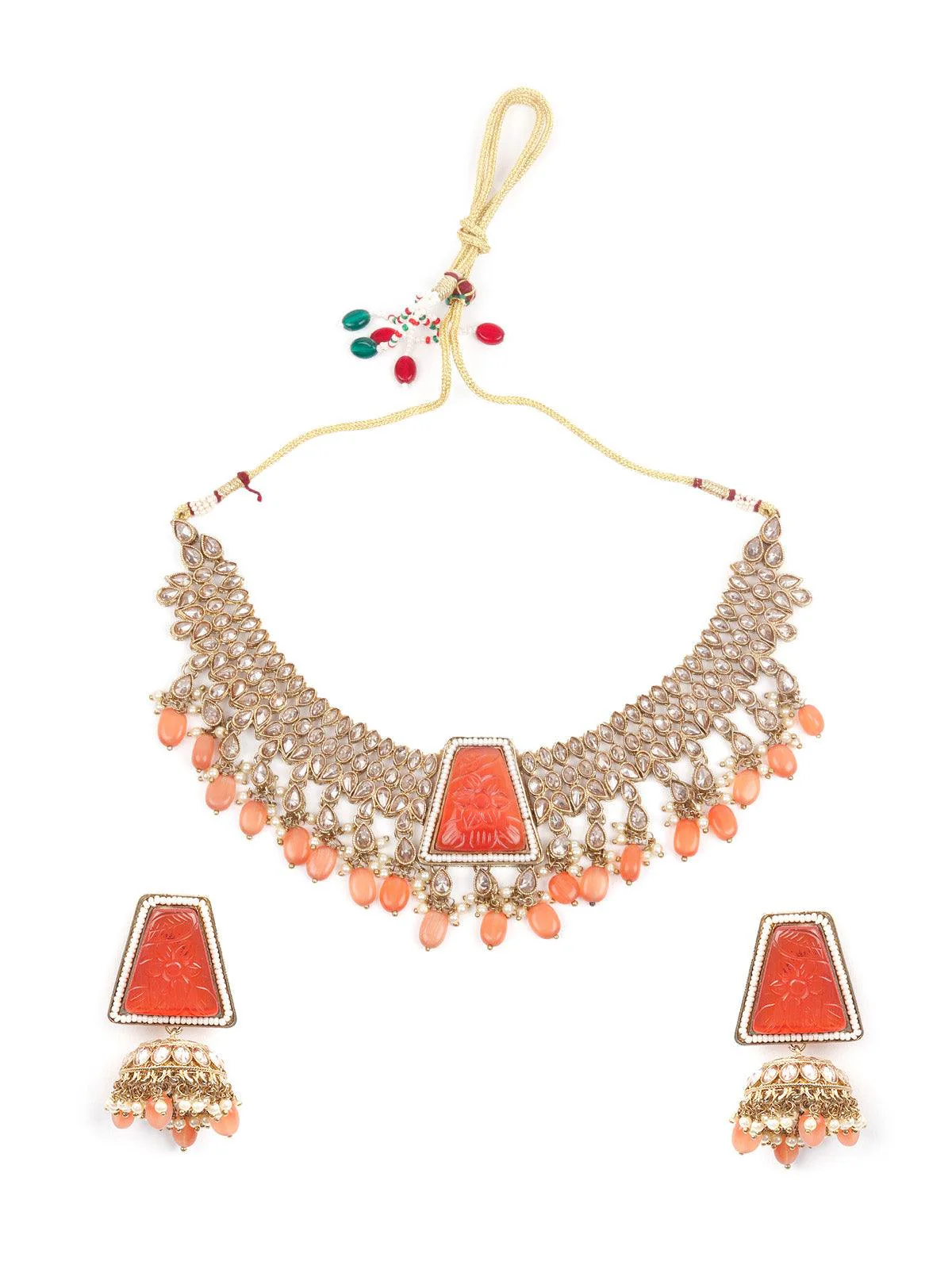 Odette Unique Gold And Orange Queensy Choker Set For Women - Image 3