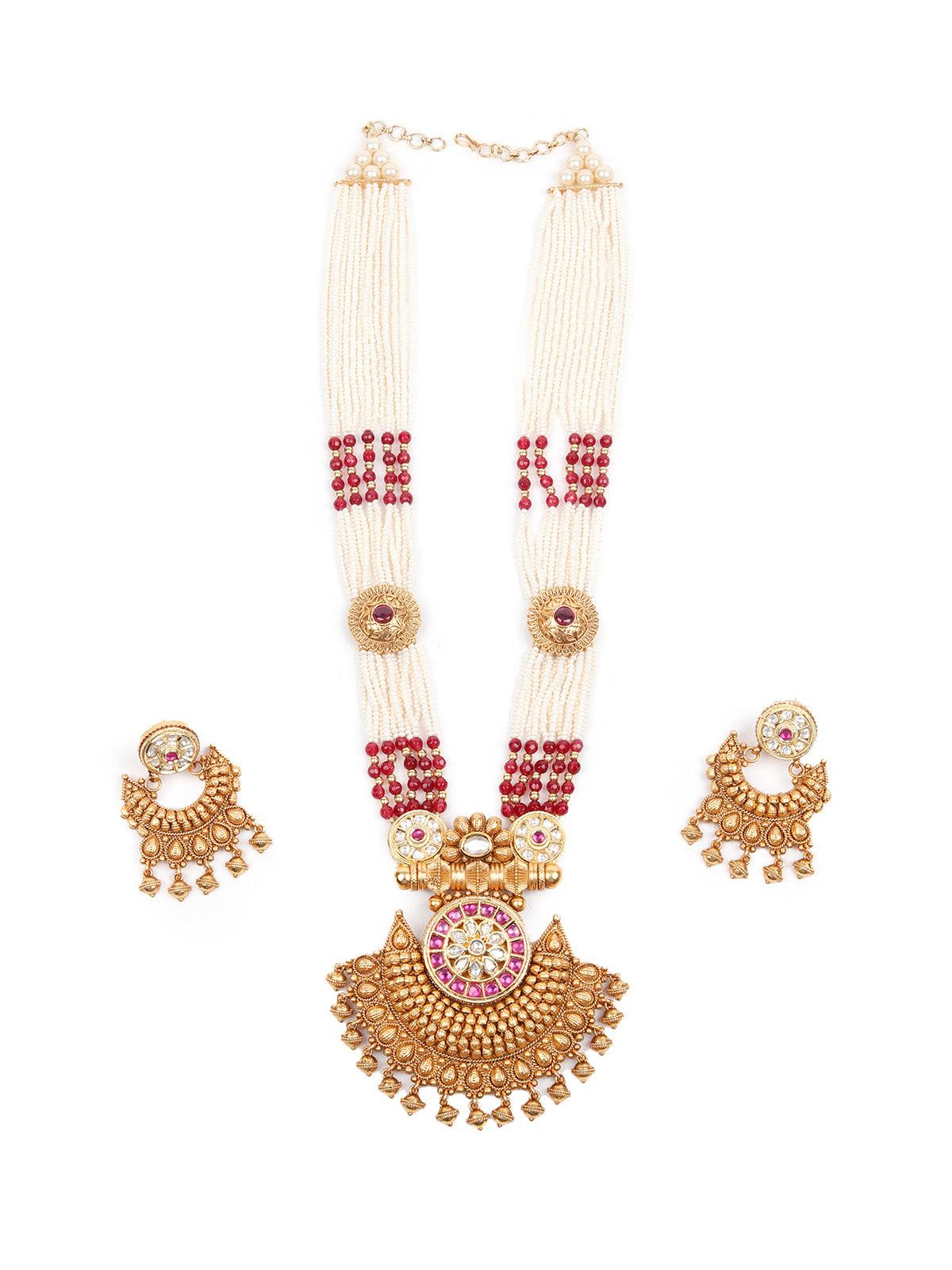 Odette Unique White And Gold Traditional Necklace Set For Women - Image 3
