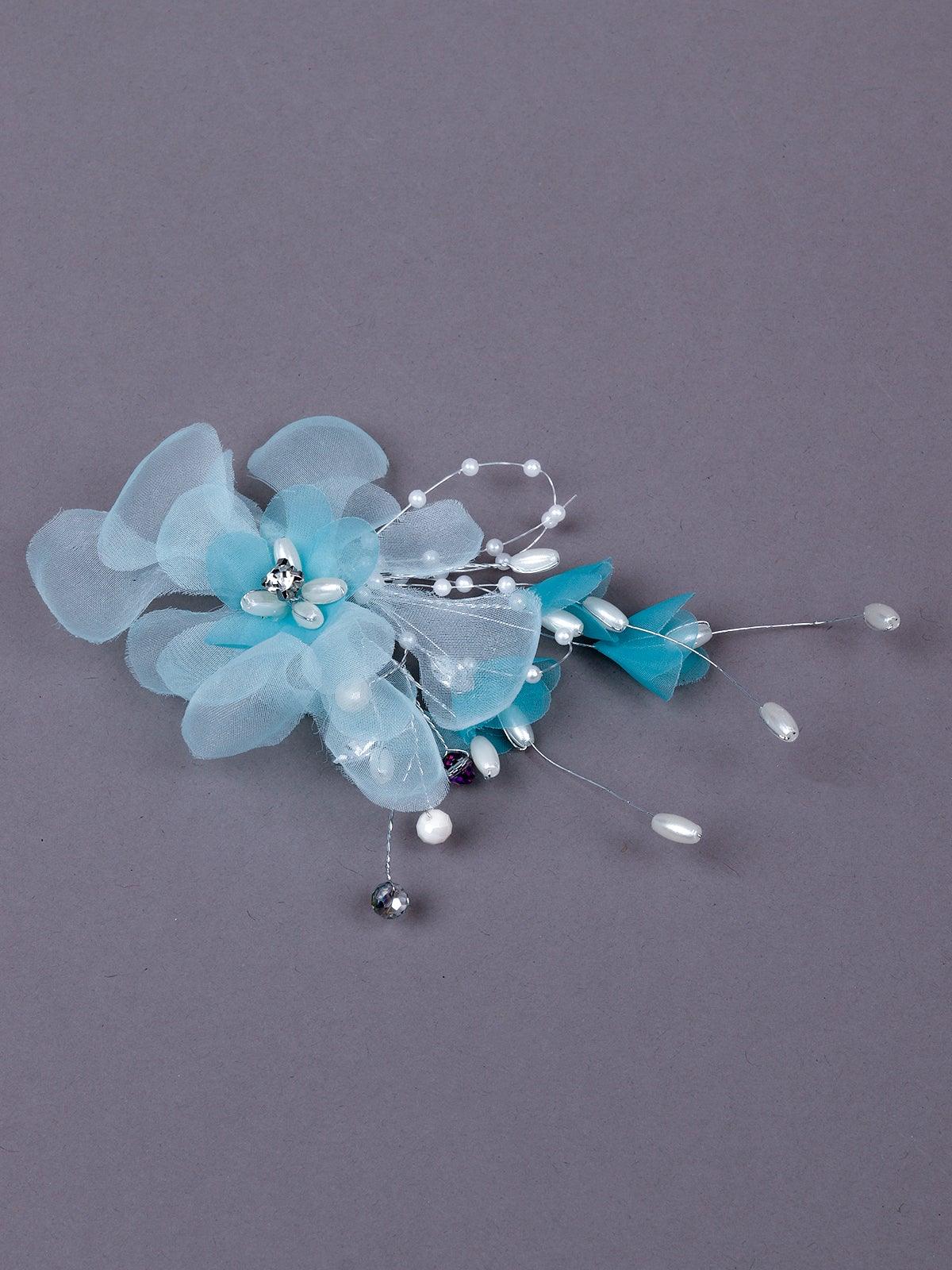 Odette Women Blue Metal Floral Brooch - Image 4