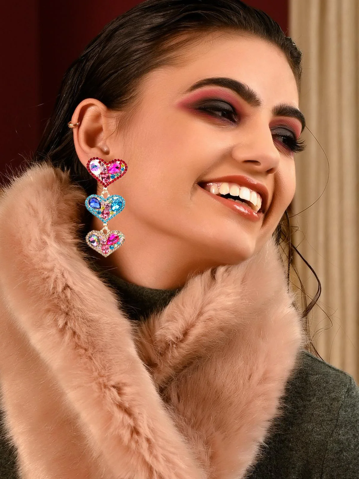 Odette Women Multicoloured Heart Metal Earrings - Image 2