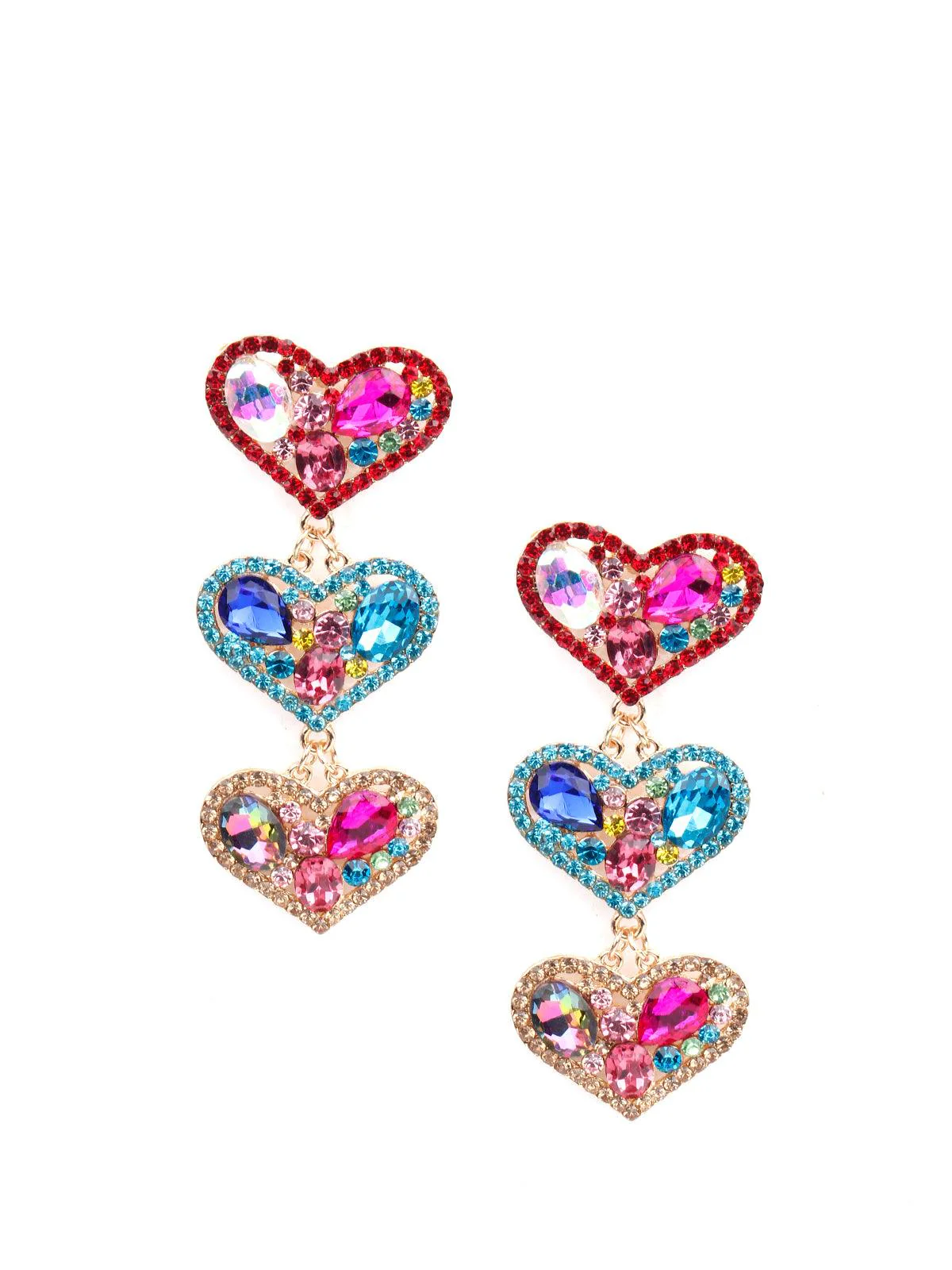 Odette Women Multicoloured Heart Metal Earrings - Image 3