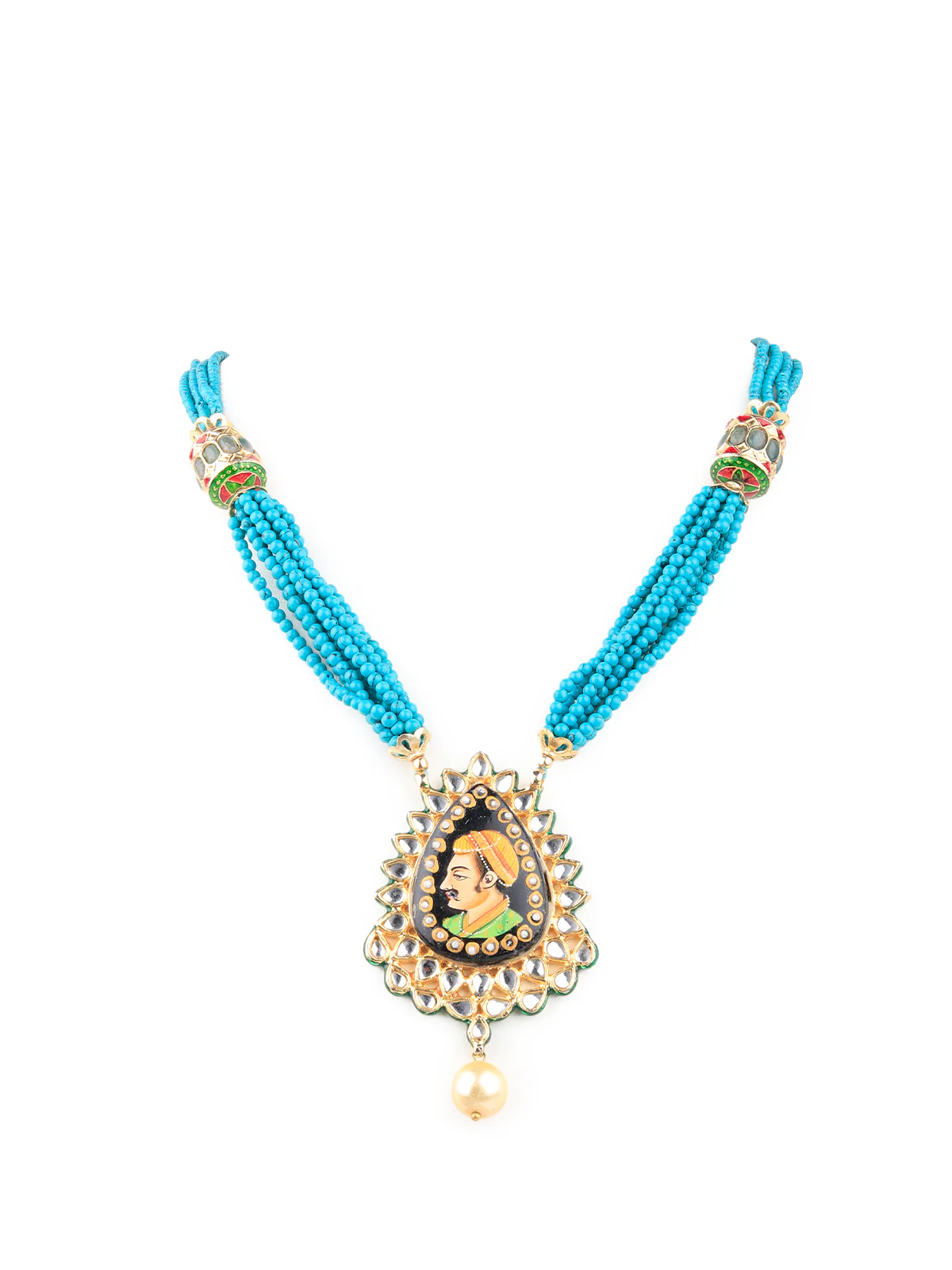 Odette Women Vintage Pendant Strung With Teal Beads Necklace - Image 3