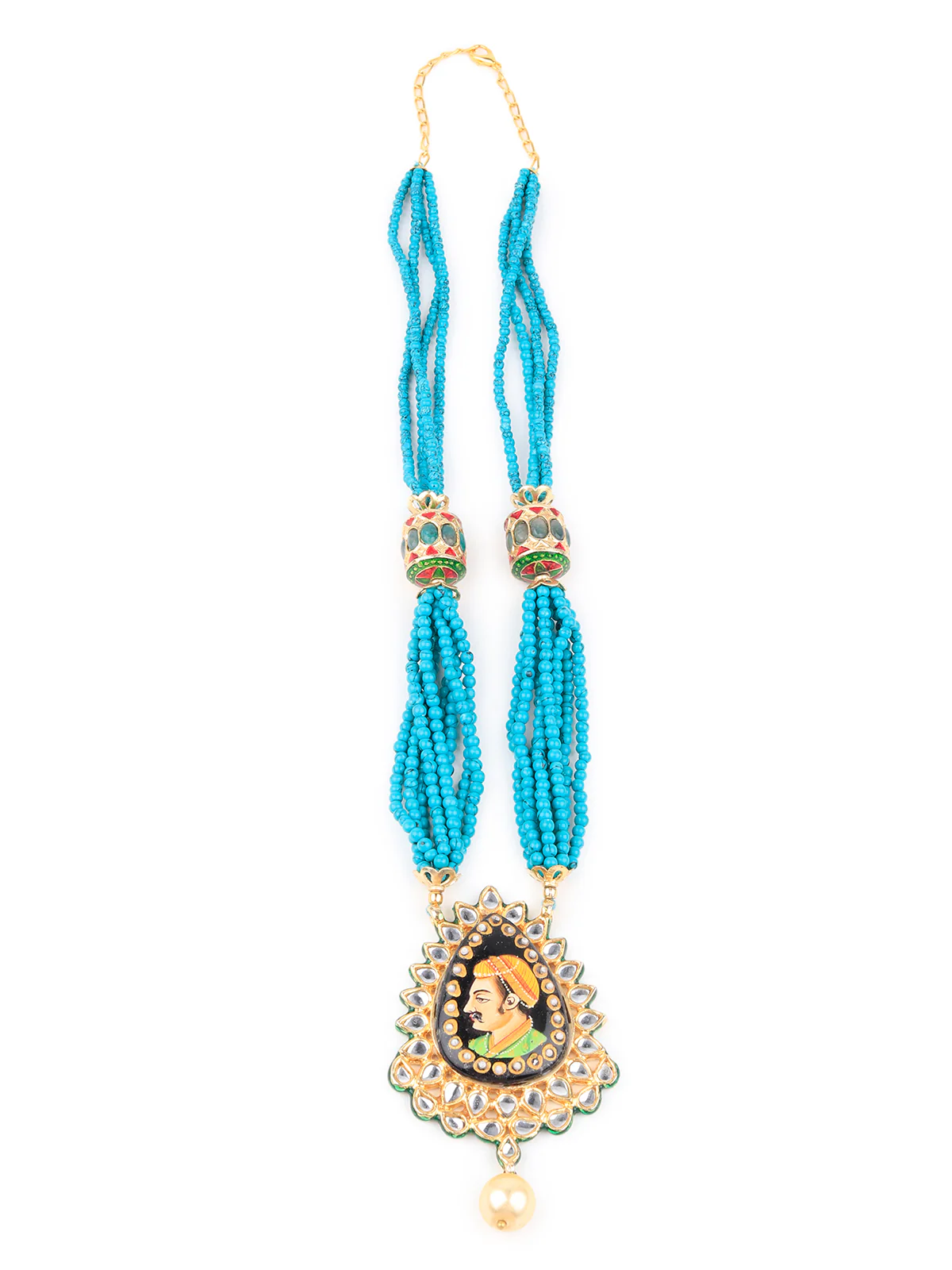 Odette Women Vintage Pendant Strung With Teal Beads Necklace - Image 4