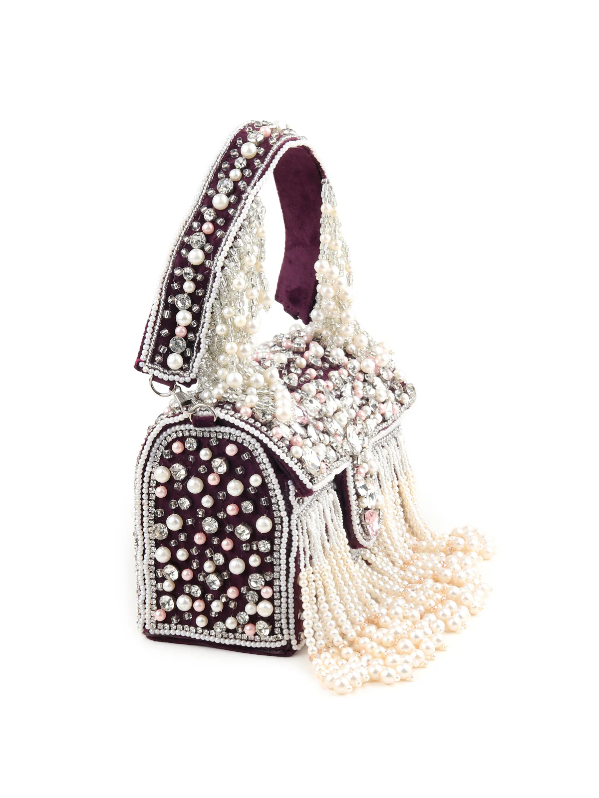 Odette Women Violet Beaded Clutch Bag With Tassels - Image 4