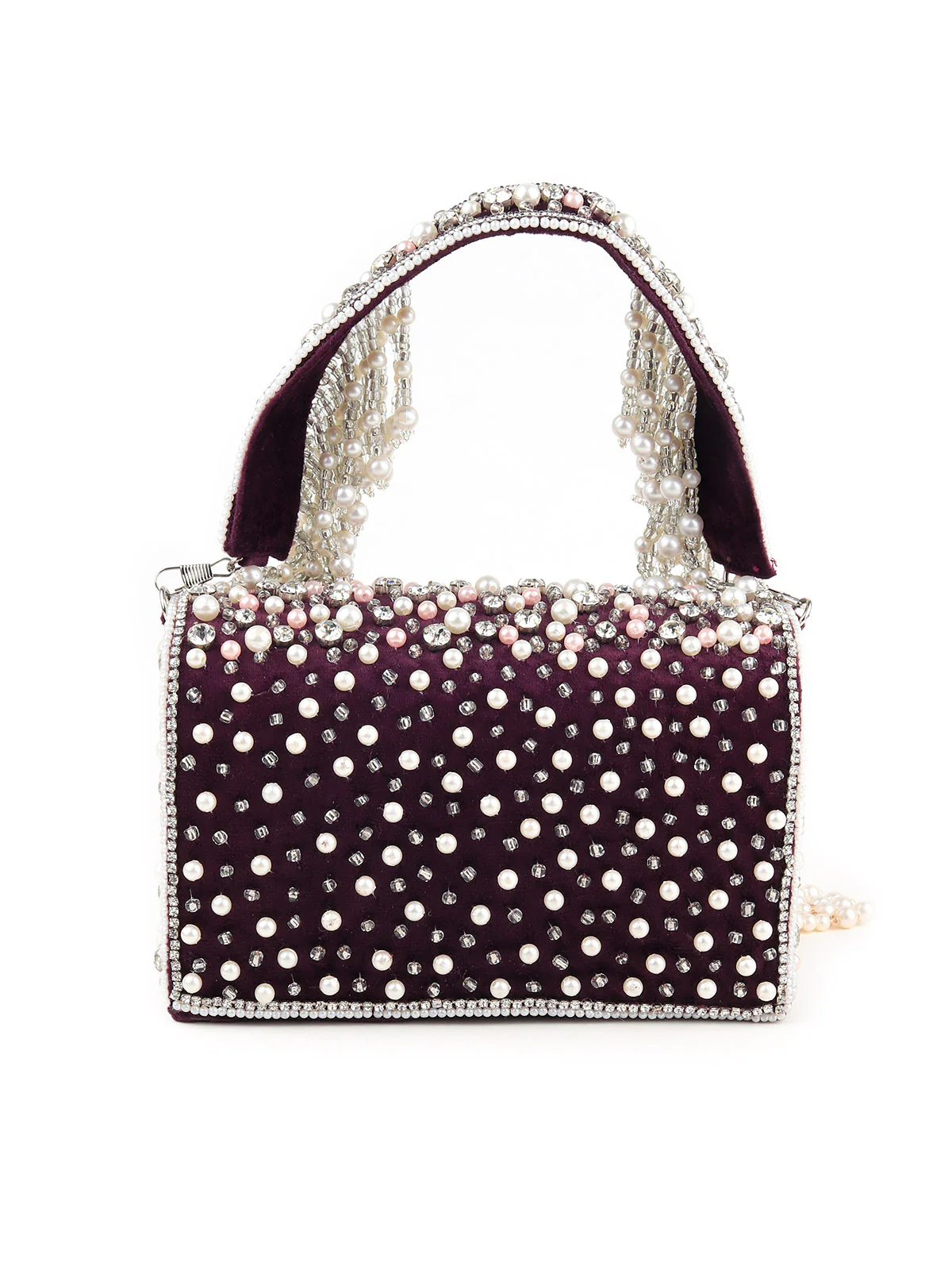 Odette Women Violet Beaded Clutch Bag With Tassels - Image 5