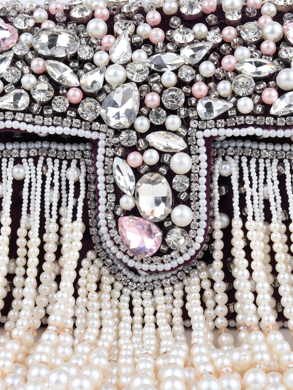 Odette Women Violet Beaded Clutch Bag With Tassels - Image 6