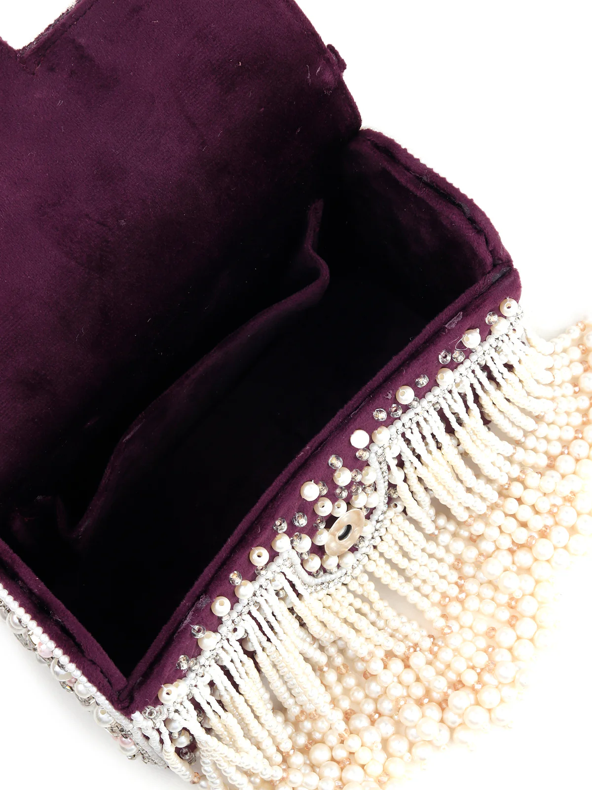 Odette Women Violet Beaded Clutch Bag With Tassels - Image 7