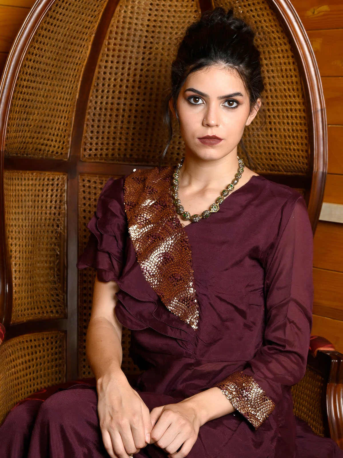Odette Women Violet Crepe Indo-Western Dress - Image 6