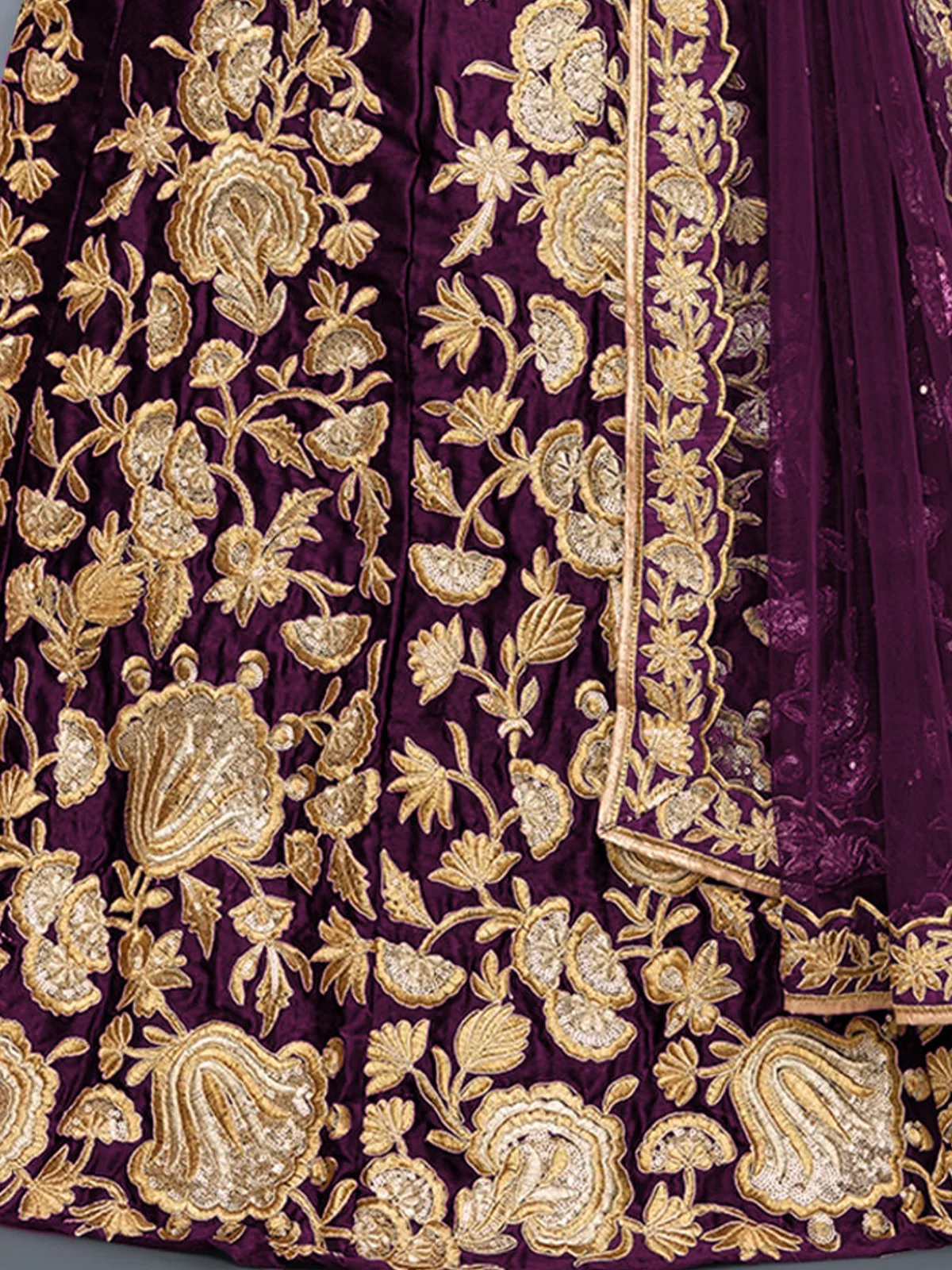 Odette Women Voilet Embroidered Semi Stitched Lehenga With Unstitched Blouse - Image 3