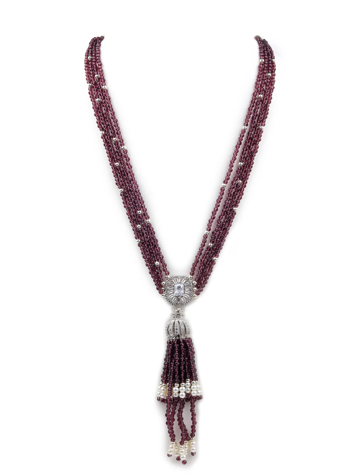 Odette Women Voilet Long Beaded Necklace Set - Image 4