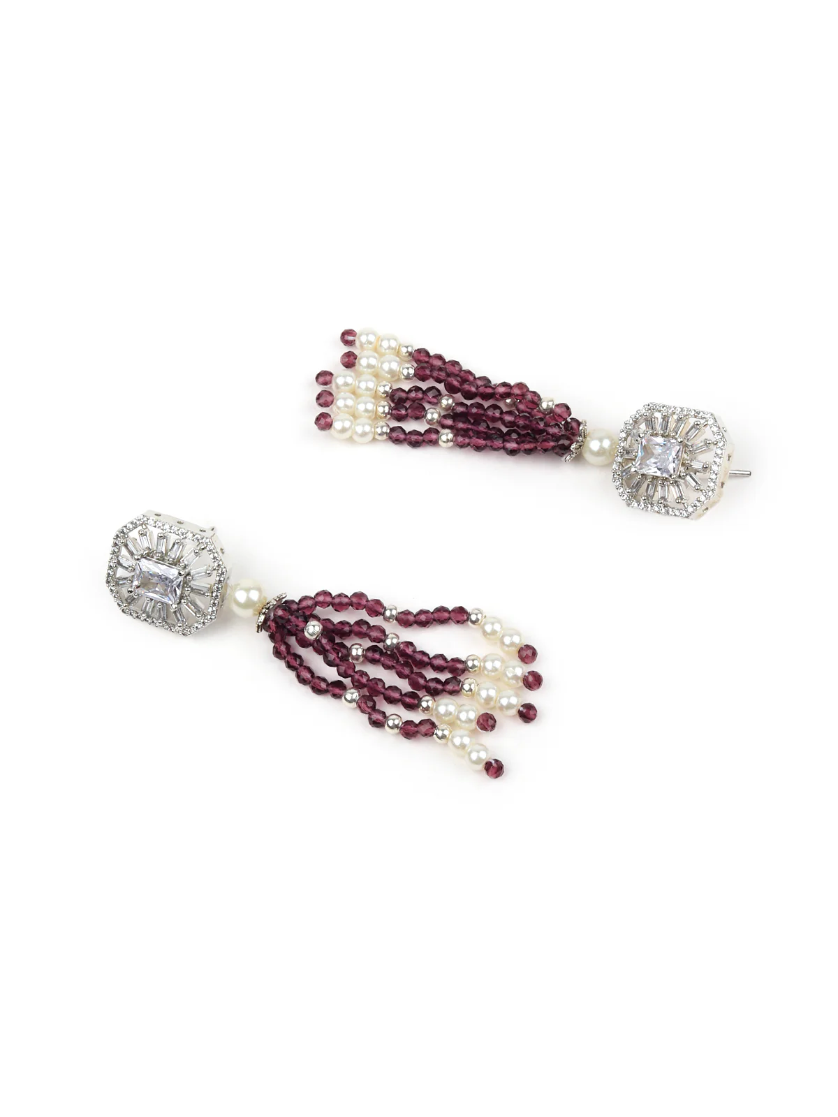 Odette Women Voilet Long Beaded Necklace Set - Image 6