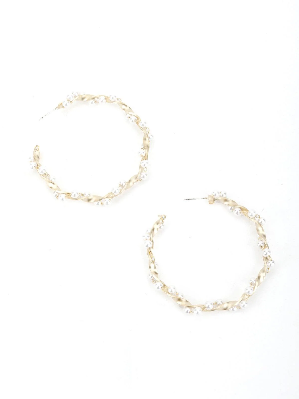 Odette Women Wavy Gold Tone White Pearl Hoops - Image 3