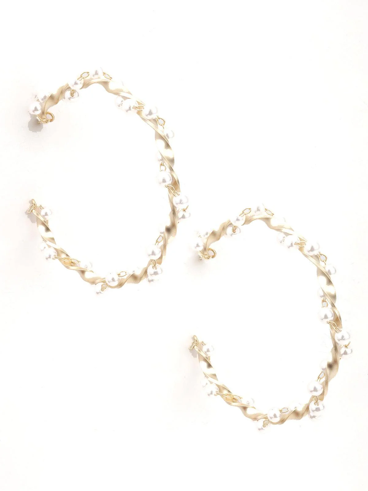 Odette Women Wavy Gold Tone White Pearl Hoops - Image 4