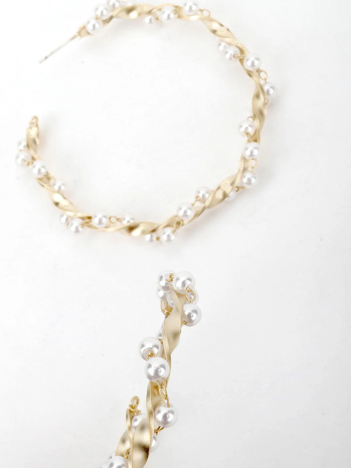 Odette Women Wavy Gold Tone White Pearl Hoops - Image 6