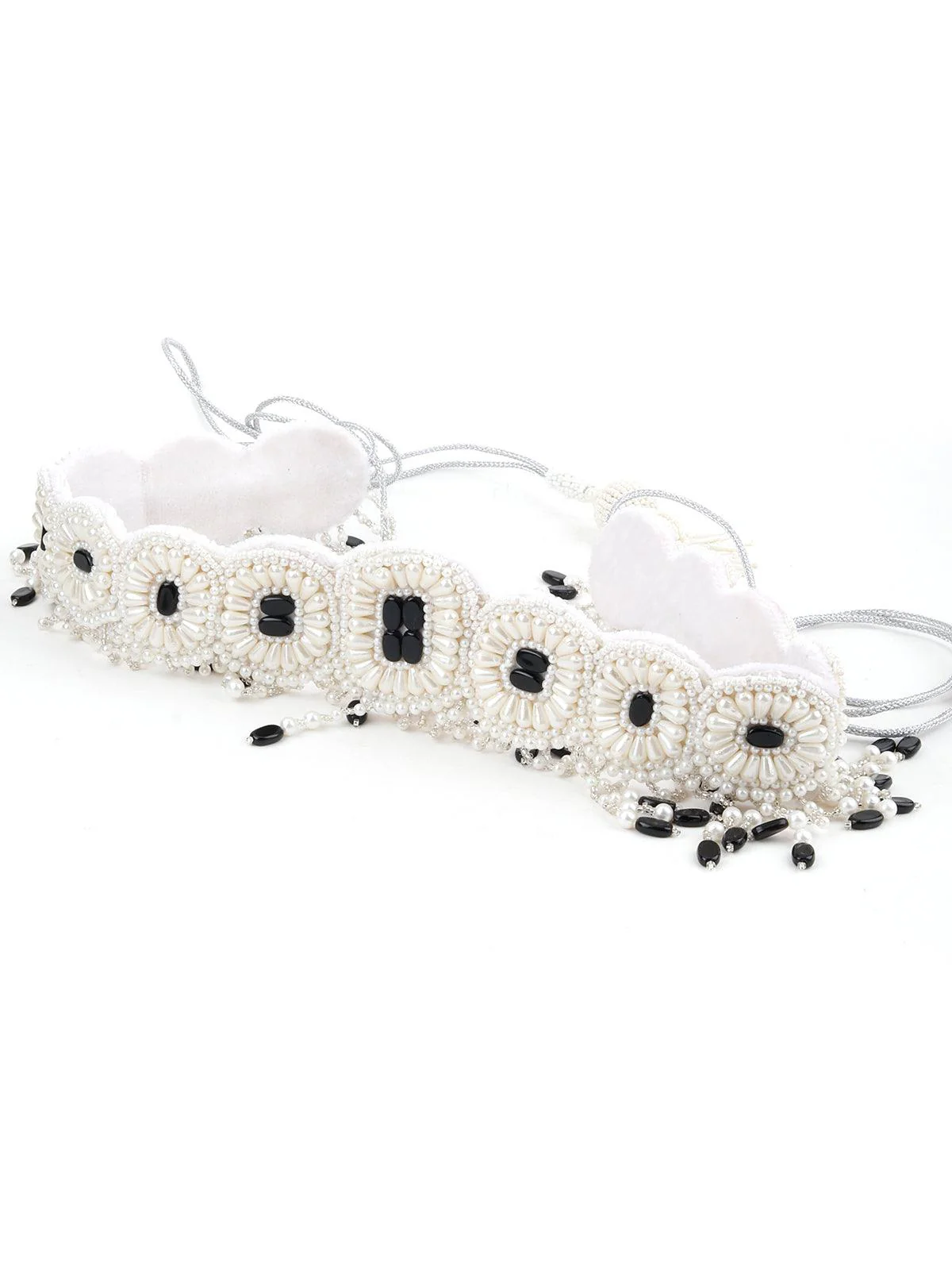 Odette Women White And Black Pearl Beads Velvet Base Belt - Image 6