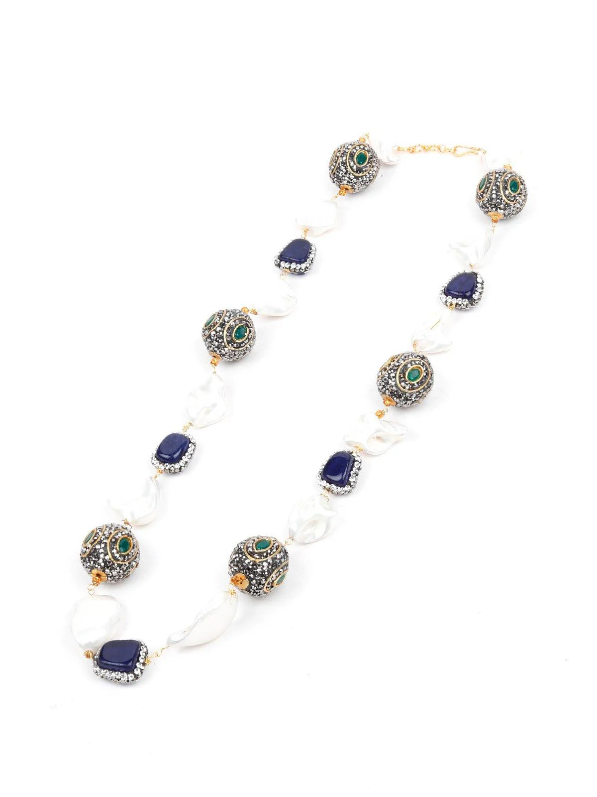 Odette Women White And Blue Pearls Necklace Set - Image 4