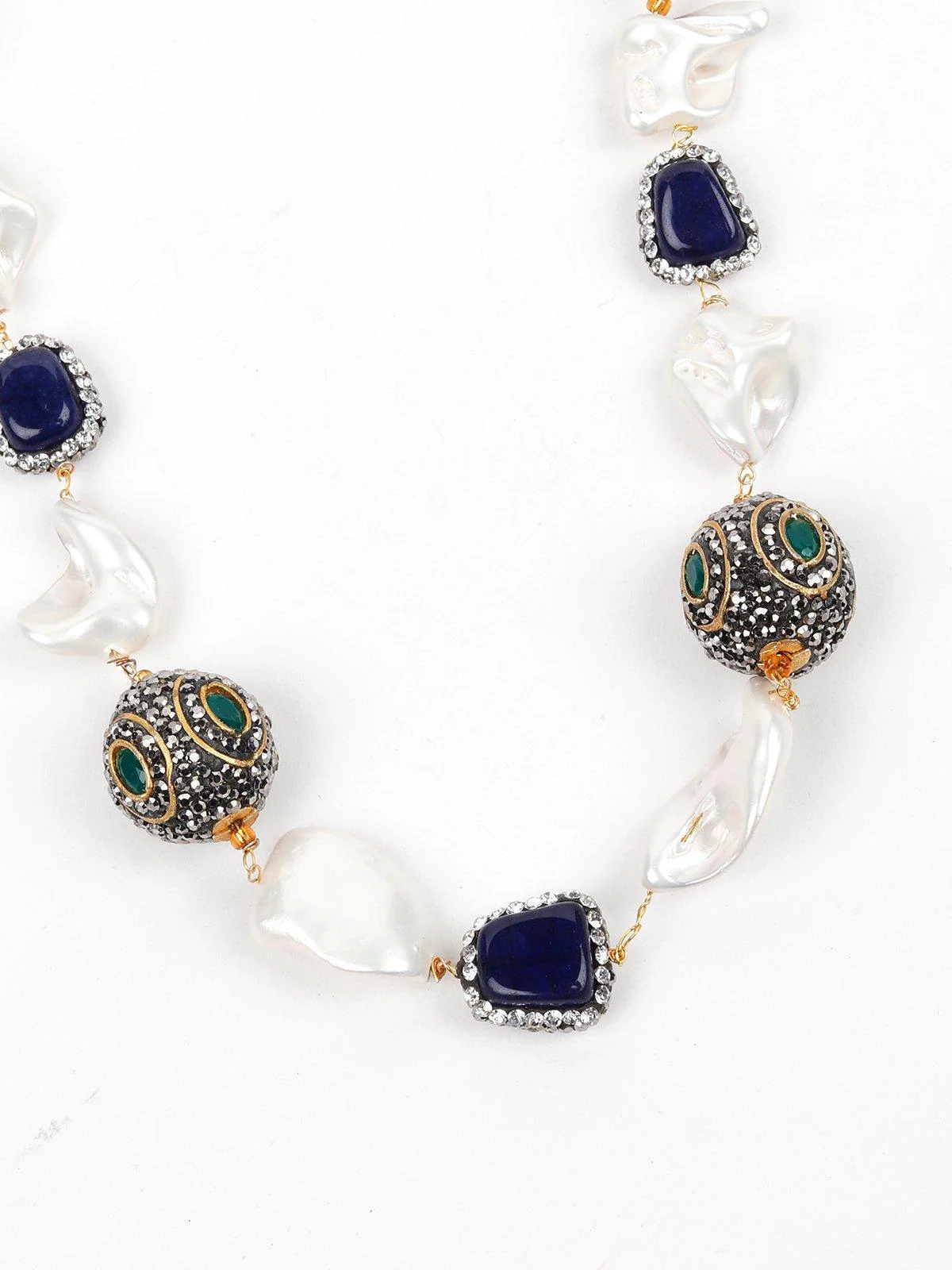 Odette Women White And Blue Pearls Necklace Set - Image 6