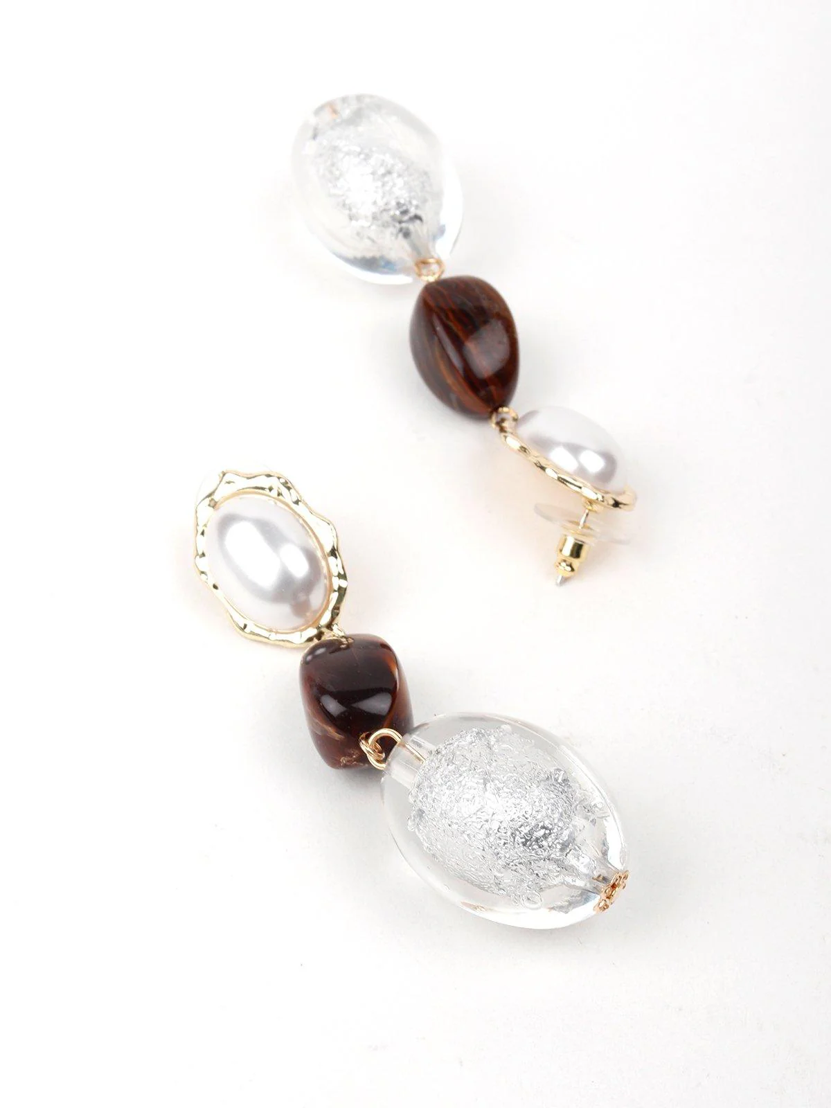 Odette Women White And Brown Silver Earrings - Image 5