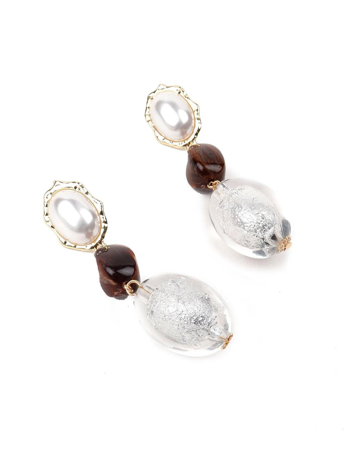 Odette Women White And Brown Silver Earrings - Image 6