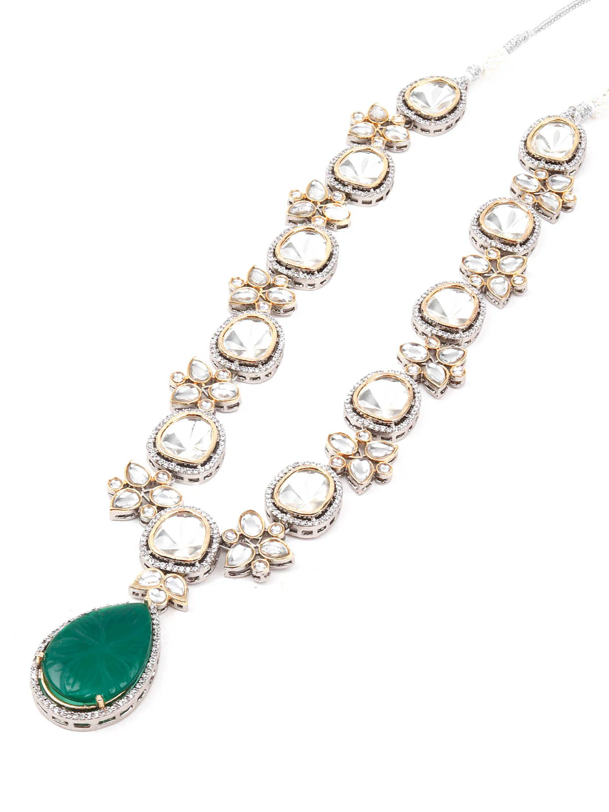 Odette Women White And Green Long Necklace Set - Image 4