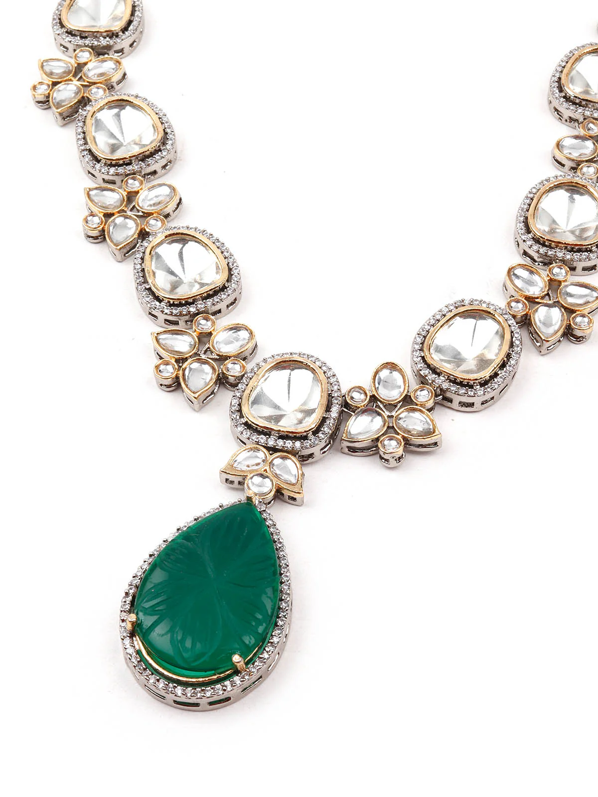 Odette Women White And Green Long Necklace Set - Image 5