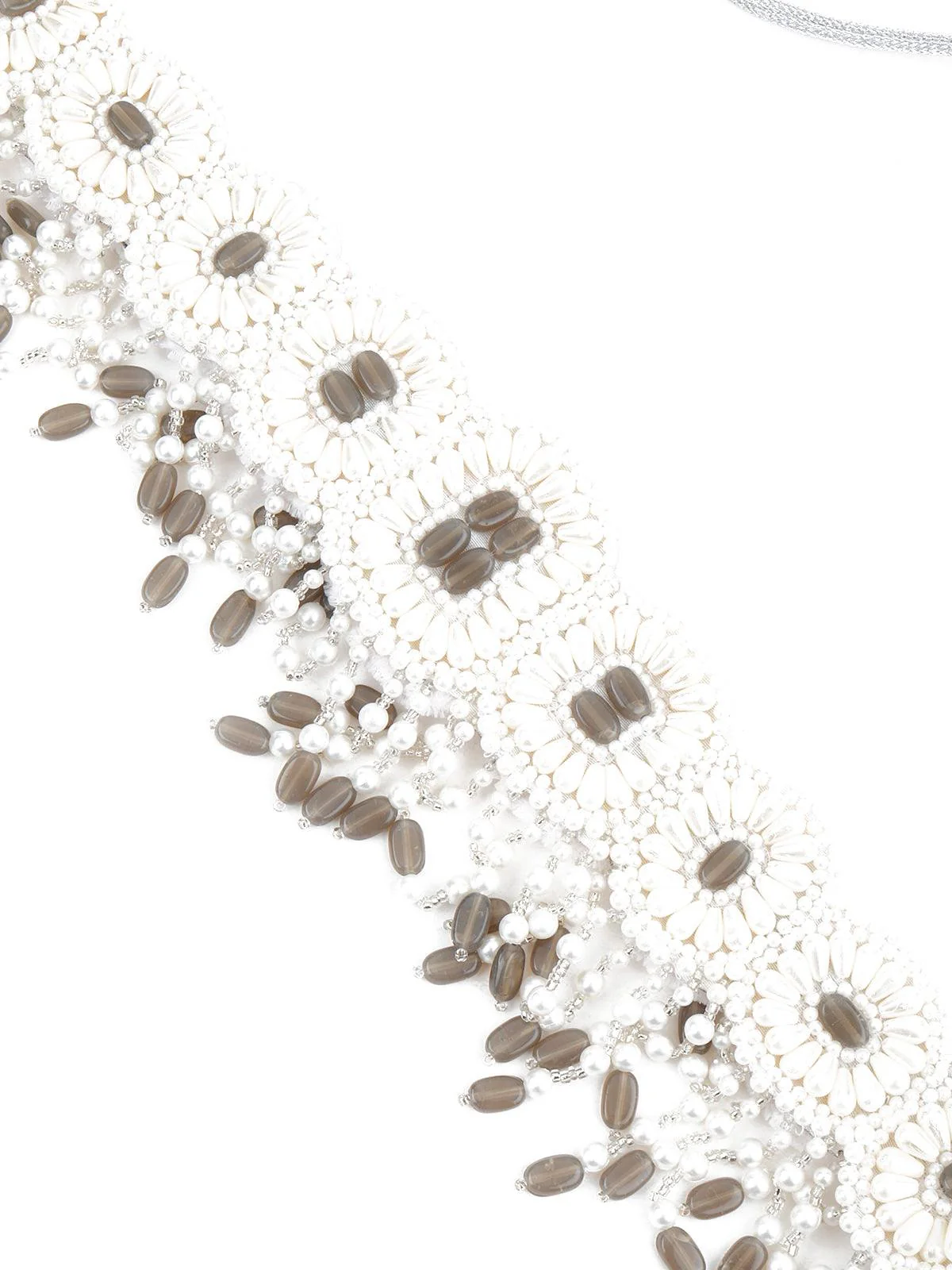 Odette Women White And Grey Pearl Beads Velvet Base Belt - Image 4