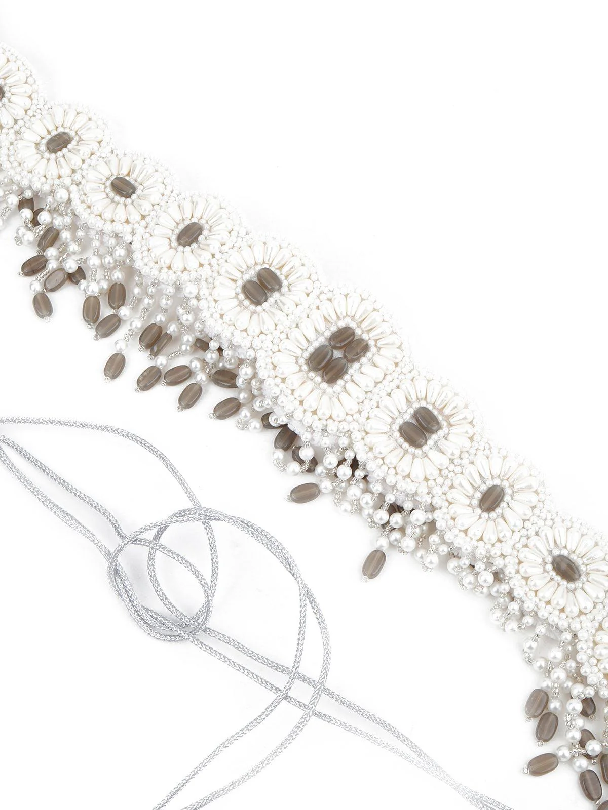 Odette Women White And Grey Pearl Beads Velvet Base Belt - Image 6