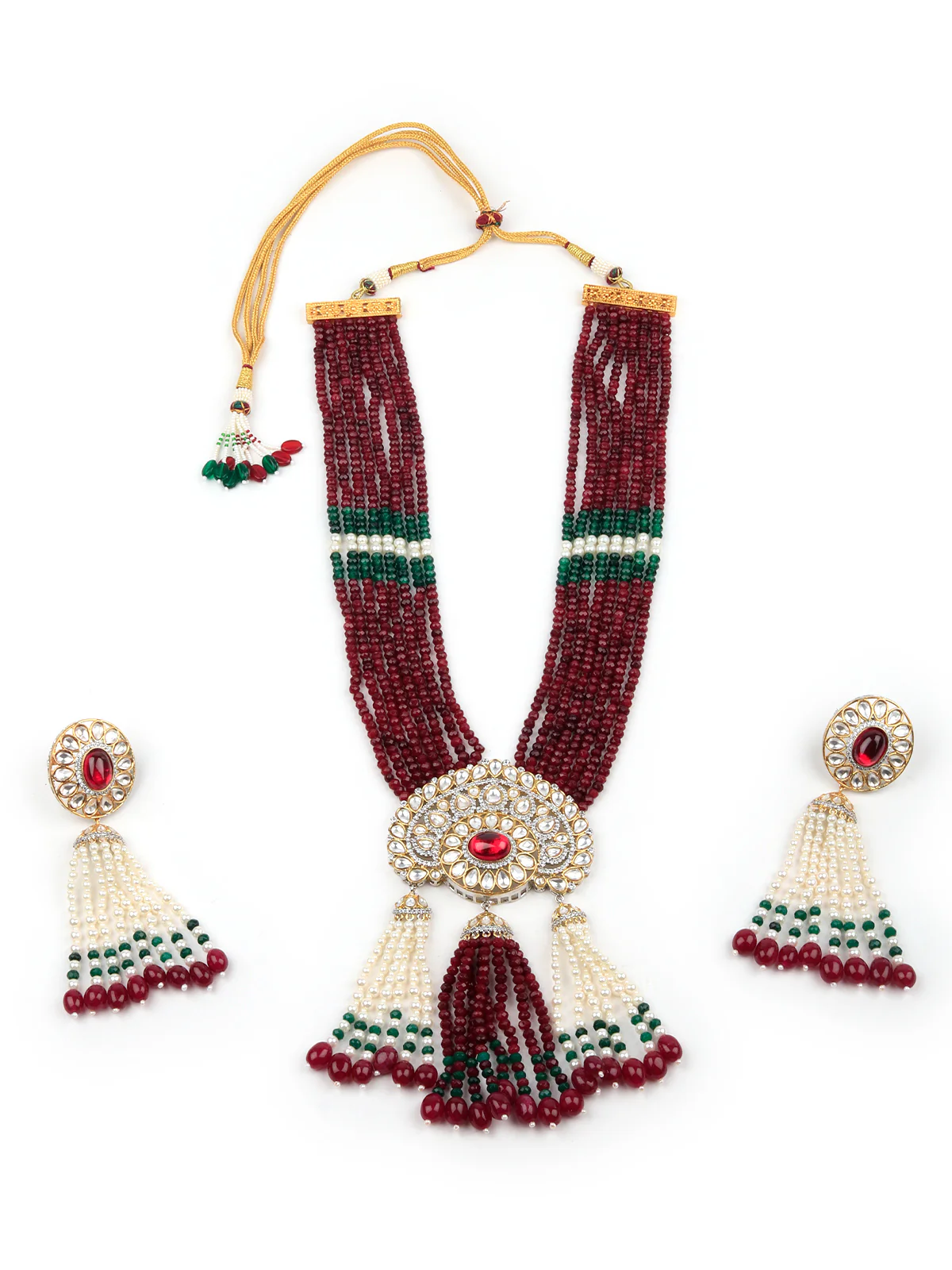 Odette Women White And Maroon Long Necklace Set - Image 3