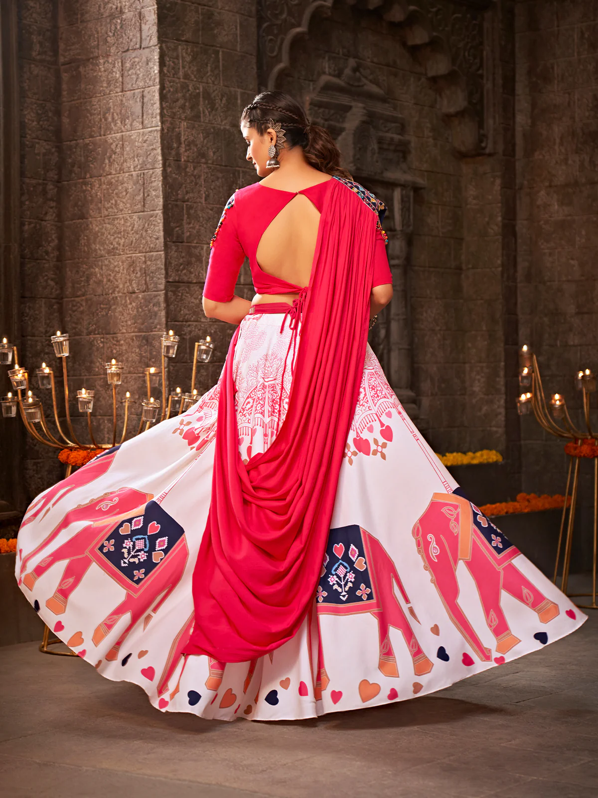 Odette White And Pink Rayon Embroidered Semi Stitched Lehenga Choli For Women - Image 4