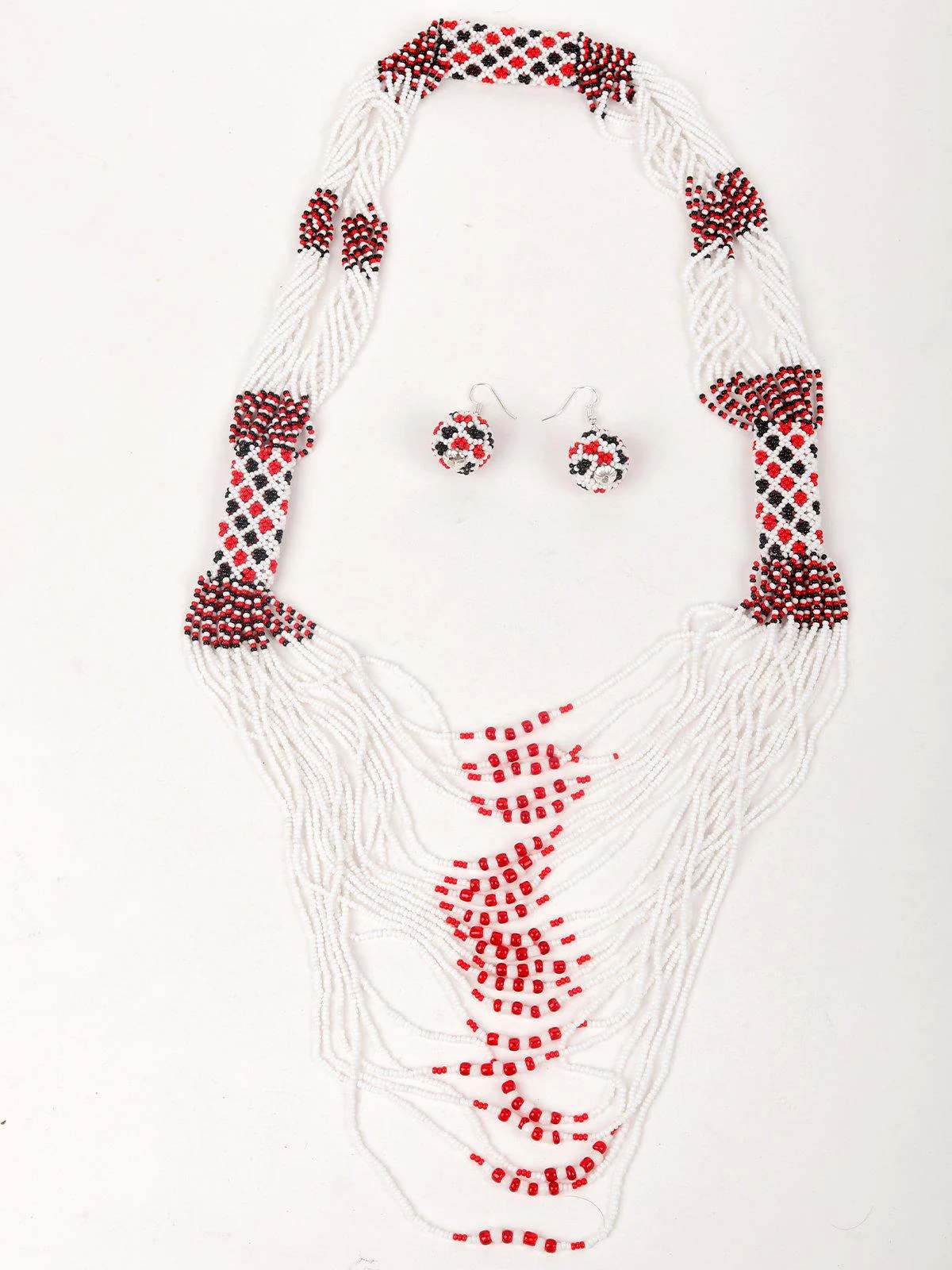 Odette Women White And Red Metal Necklace Set With Earrings - Image 3