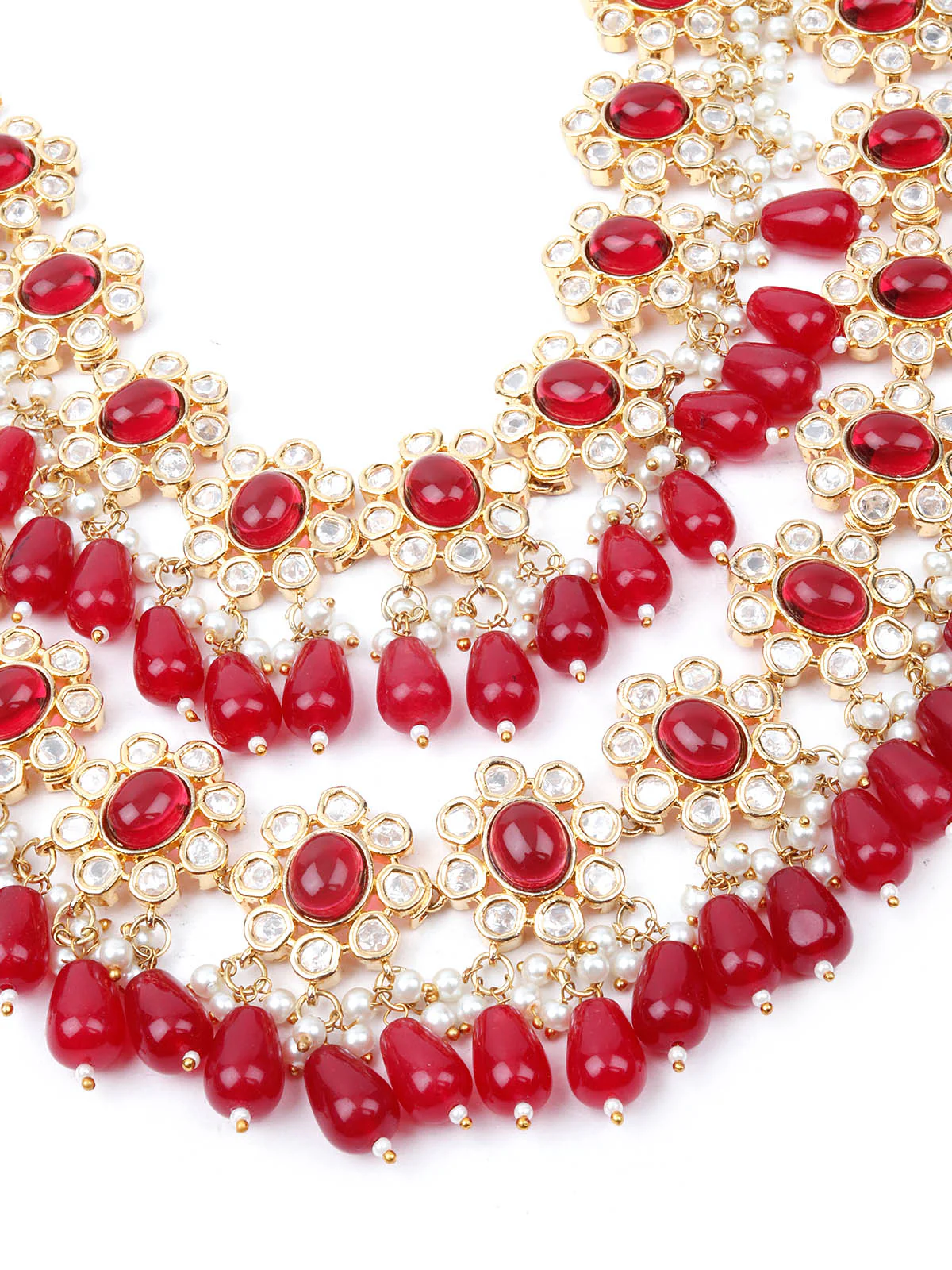 Odette Women White And Red Choker Necklace Set - Image 4