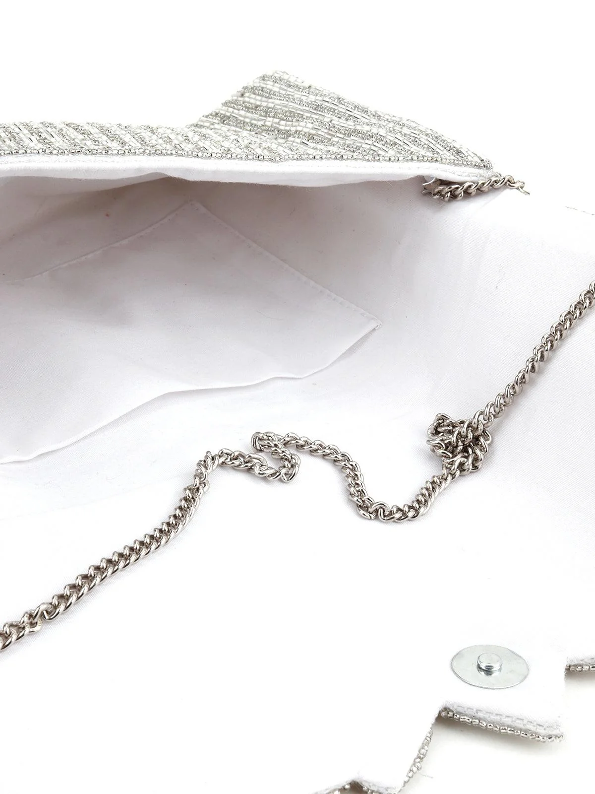 Odette Women Silver Beaded Alluring Envelope Clutch - Image 6