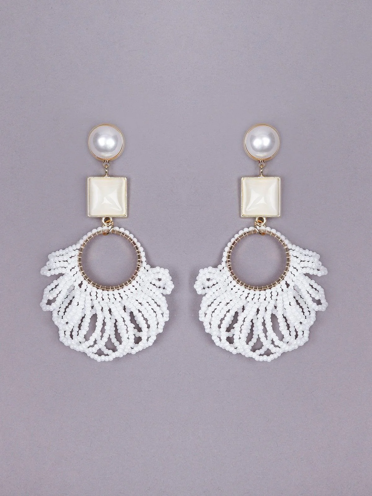 Odette Women White Metal Drop Earrings - Image 3