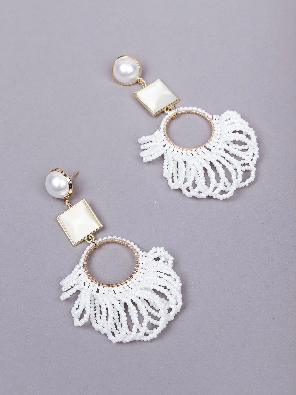 Odette Women White Metal Drop Earrings - Image 5