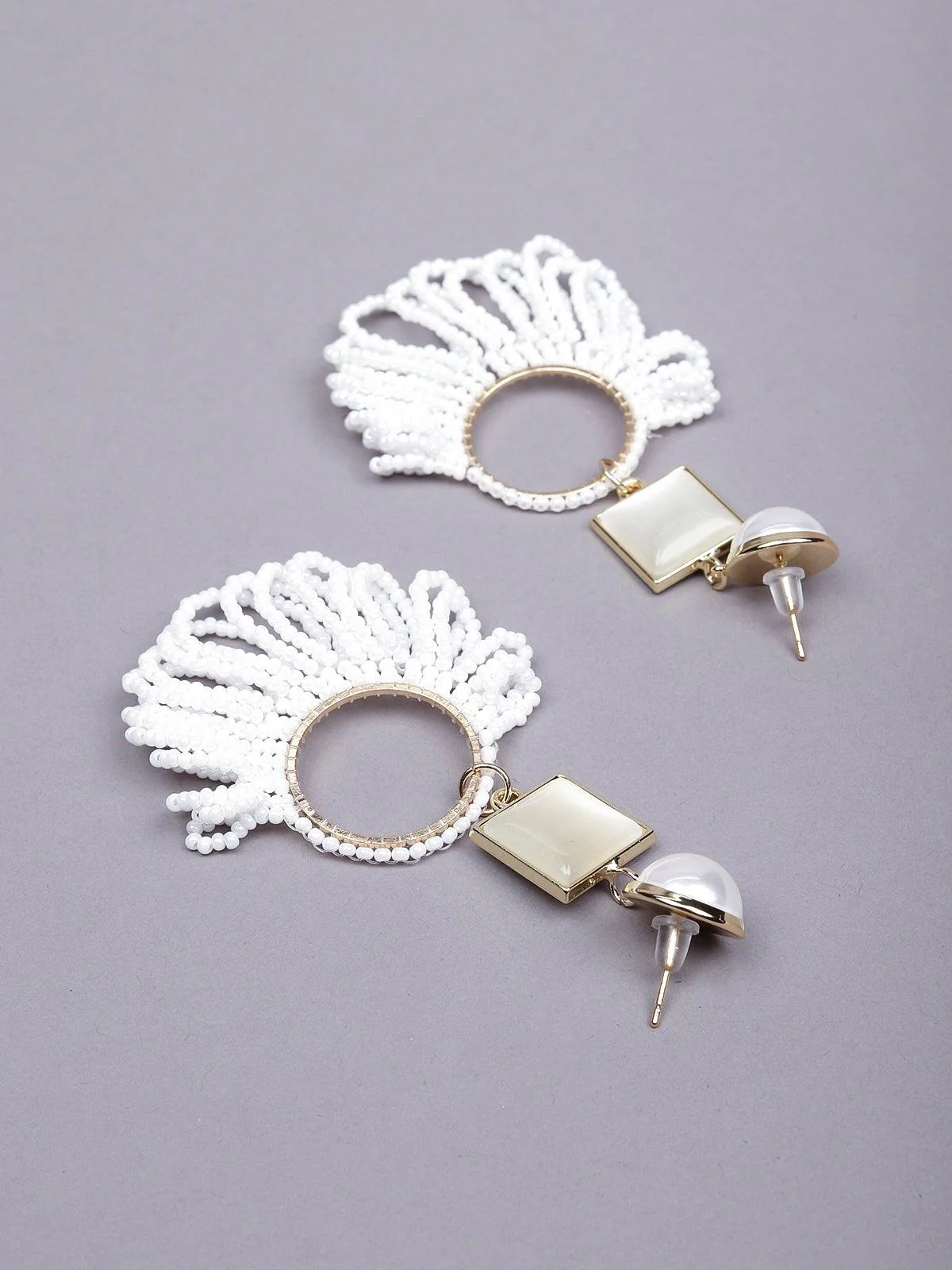 Odette Women White Metal Drop Earrings - Image 6