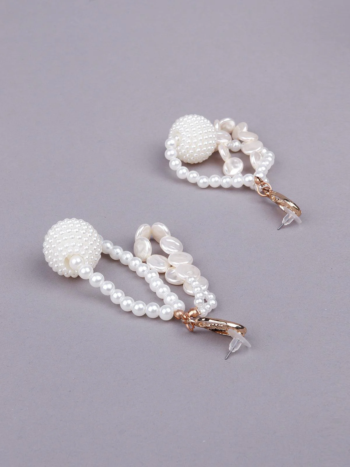 Odette White Beaded Rounded Drop Statement Earrings For Women - Image 5