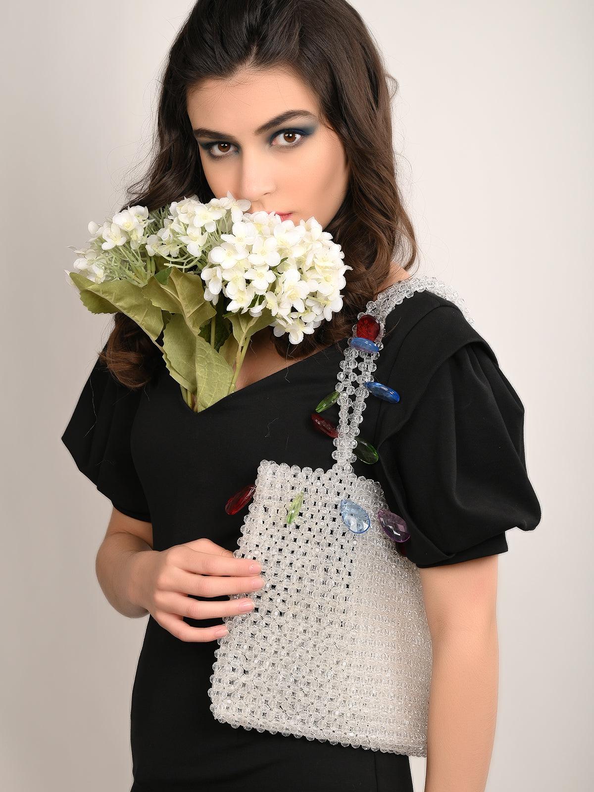 Odette Women White Beaded Sophisticated Handbag! - Image 2