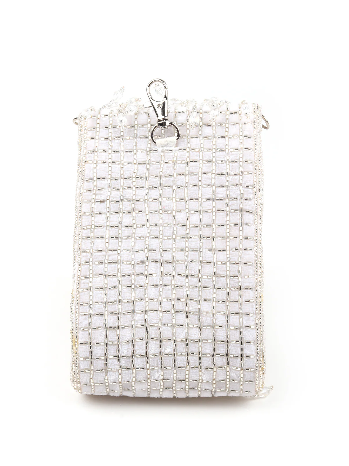 Odette Women White Beads Embellished Clutch - Image 5