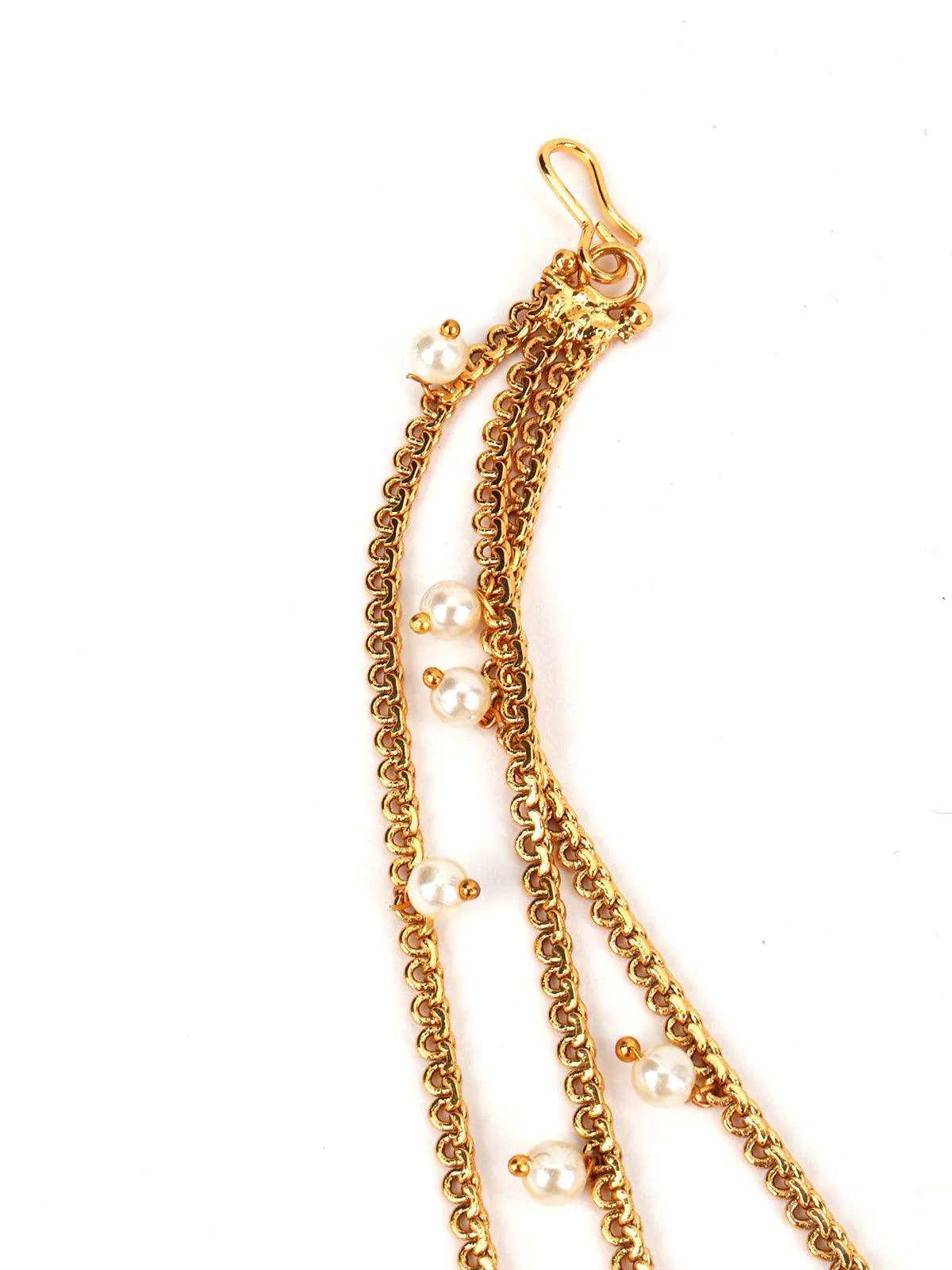 Odette Women White Beads, Green Rhinestone Maang Tikka - Image 7
