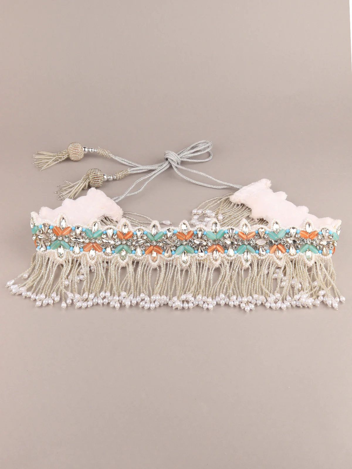 Odette Women White Beads Waist Belt - Image 2