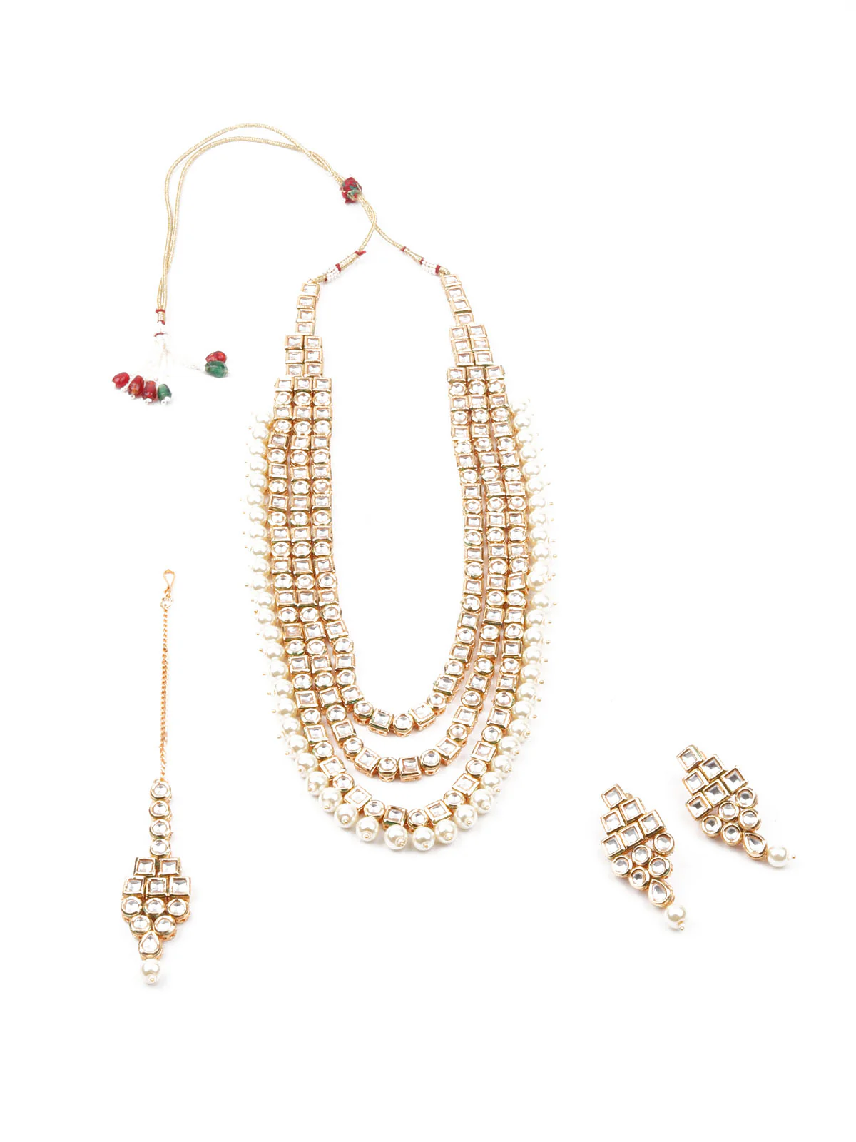 Odette Women White Bridal Double Sided Long Necklace Set - Image 3