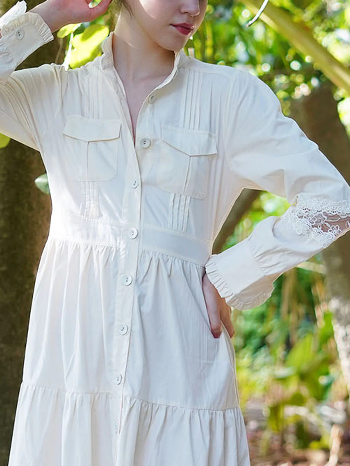 Odette Women Off White Brushed Cotton Solid Long Shirt Dress - Image 5