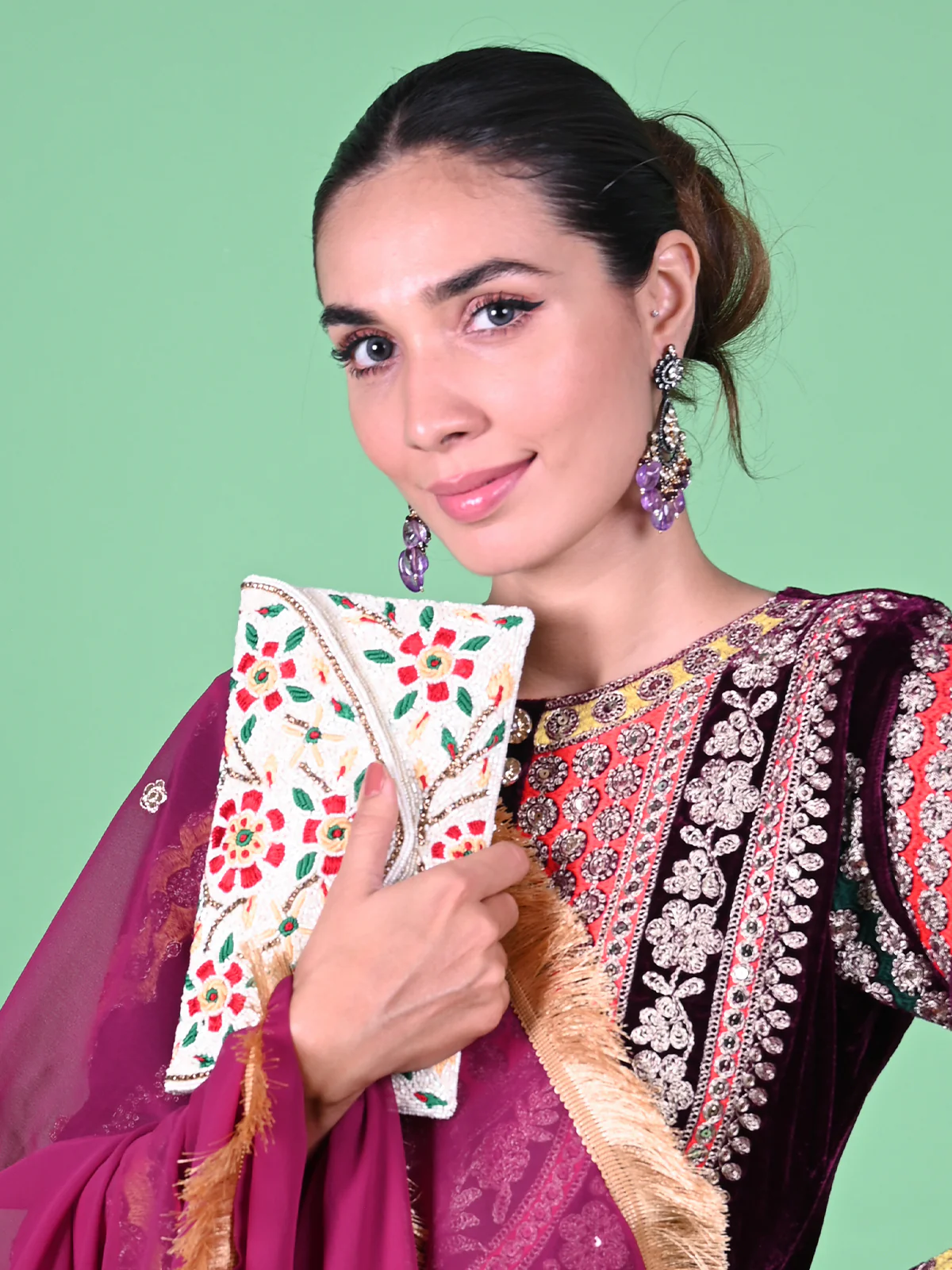 Odette White Fabric Clutch For Women - Image 2