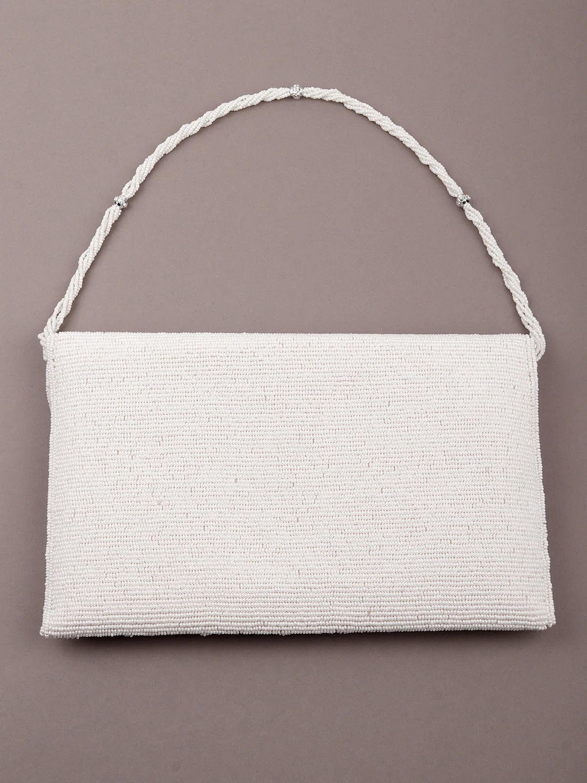 Odette Women White Cutdana Embroidered Clutch Bag - Image 6