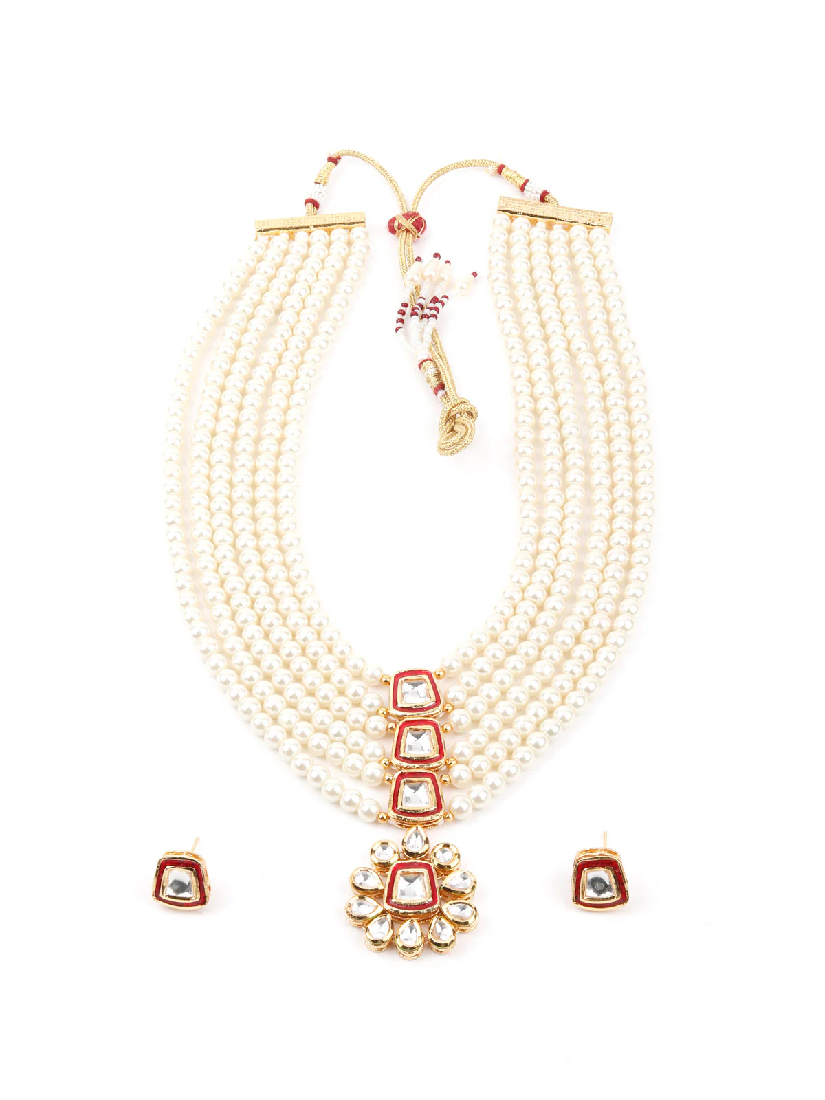 Odette White Multiple Layered Pearls Long Necklace Set For Women - Image 3
